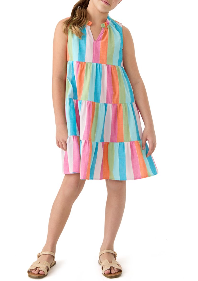 Girls 7-16 Notch Neck Ruffle Dress