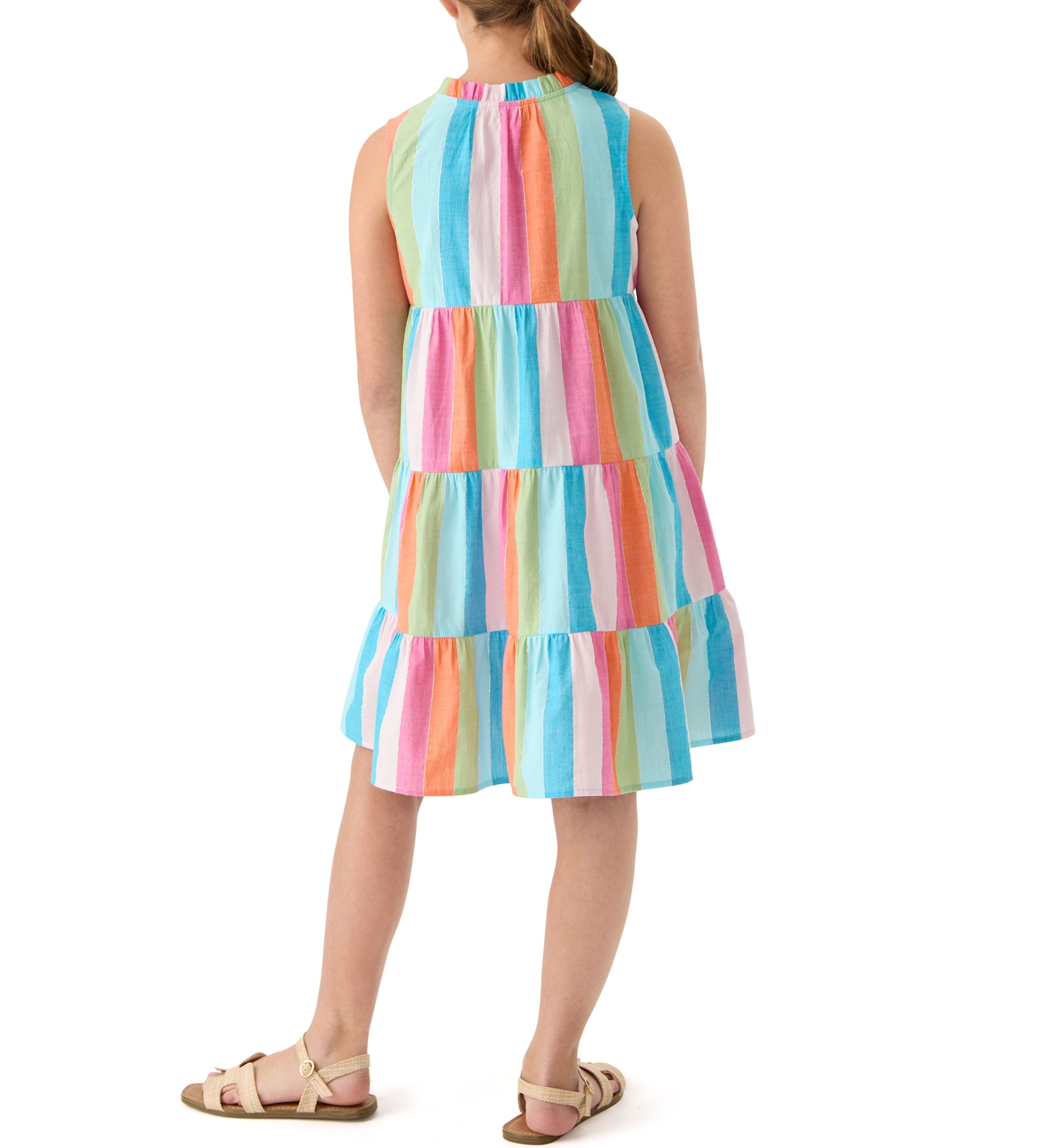 Girls 7-16 Notch Neck Ruffle Dress