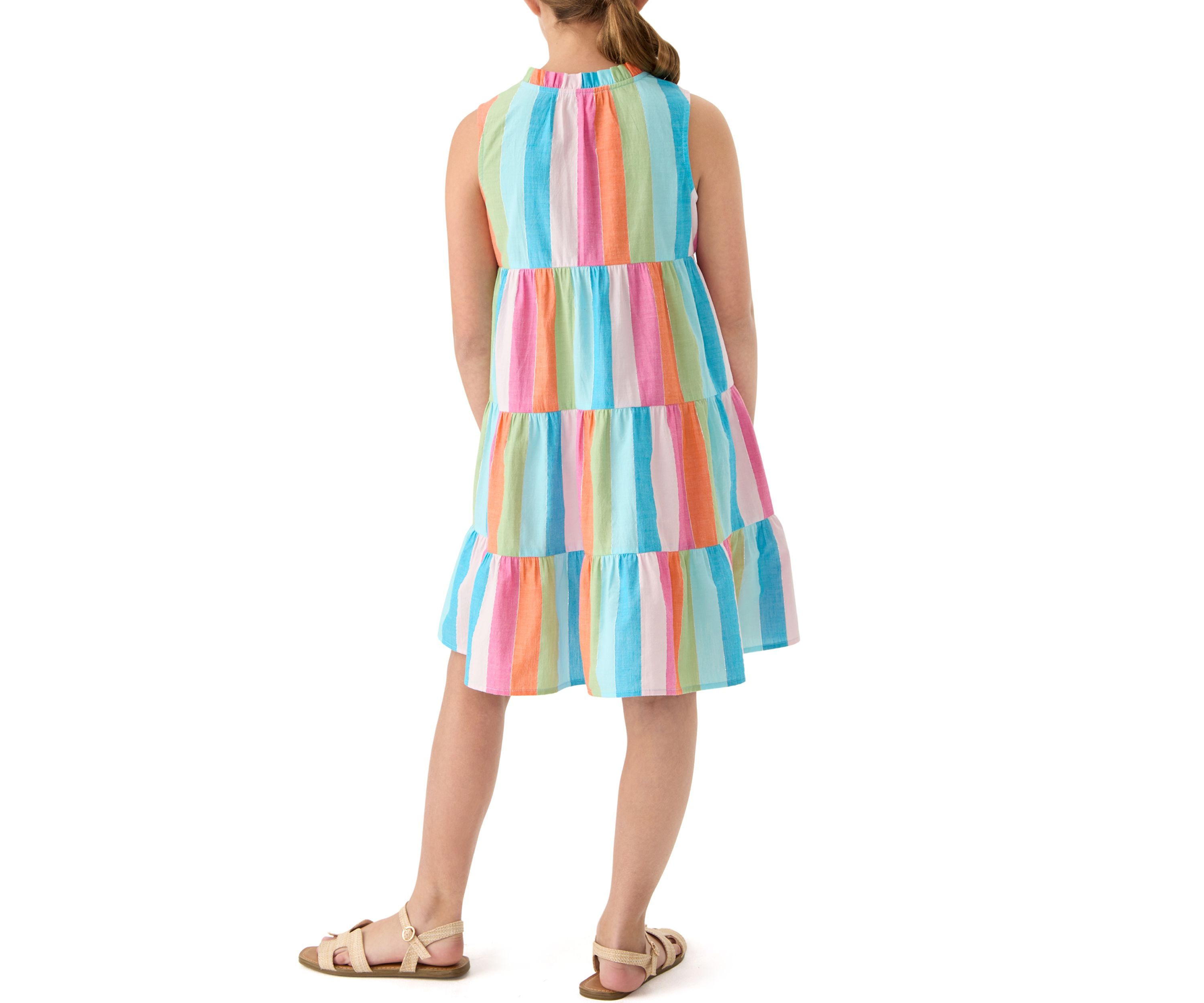 Girls 7-16 Notch Neck Ruffle Dress