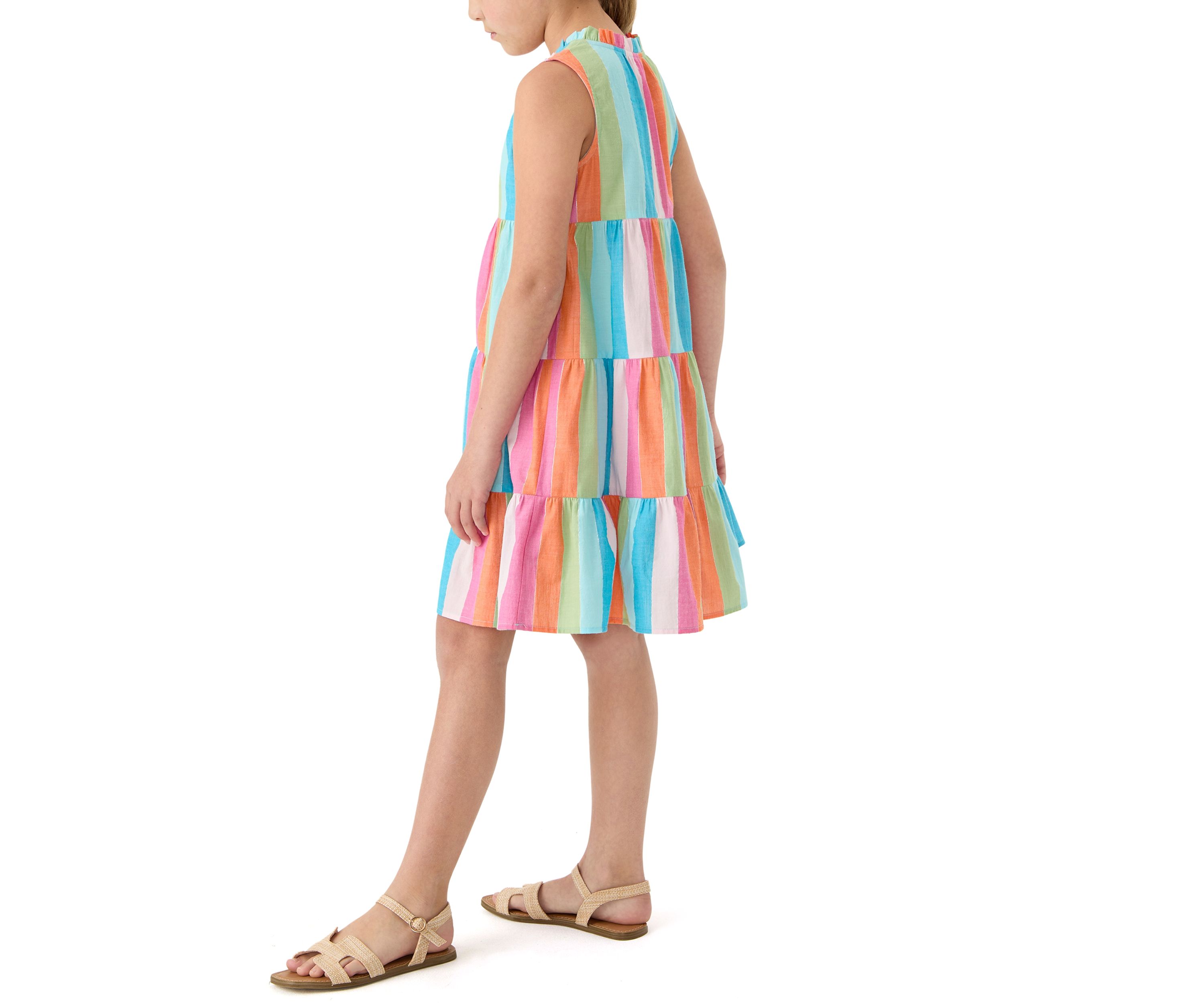 Girls 7-16 Notch Neck Ruffle Dress