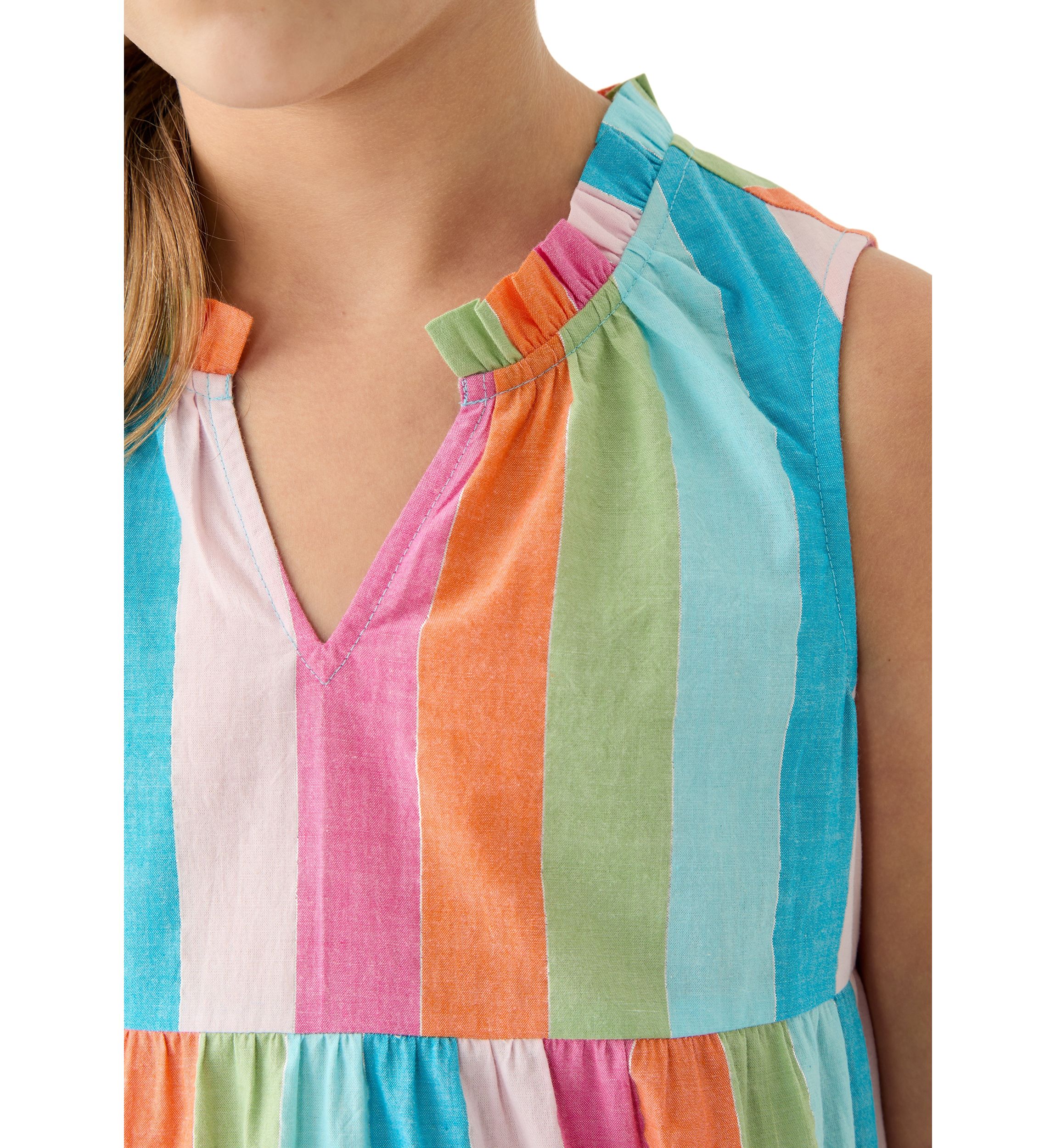 Girls 7-16 Notch Neck Ruffle Dress