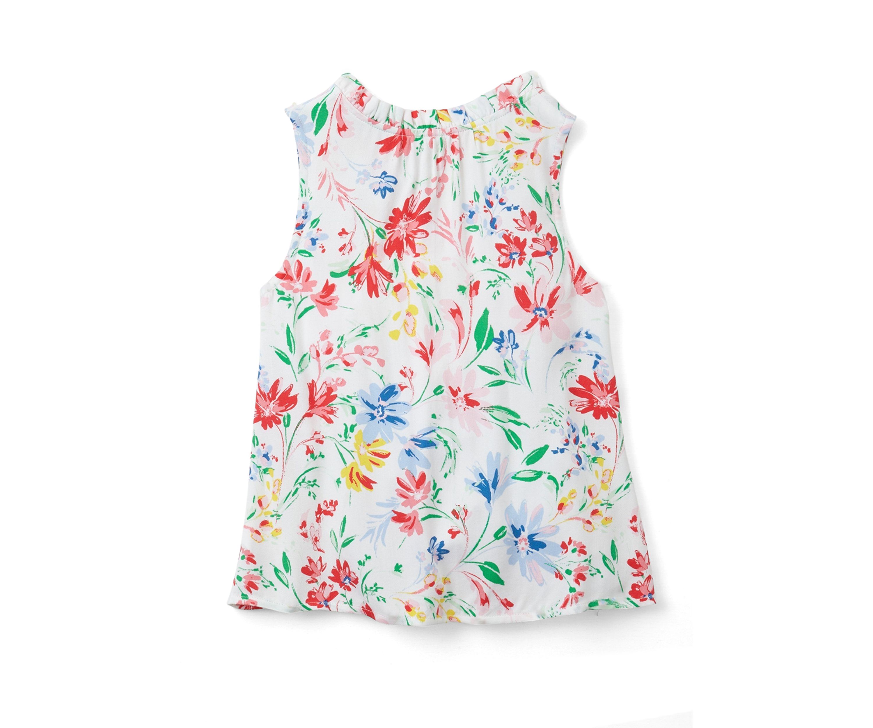 Girls 7-16 Notch Neck Ruffle Printed Tank 