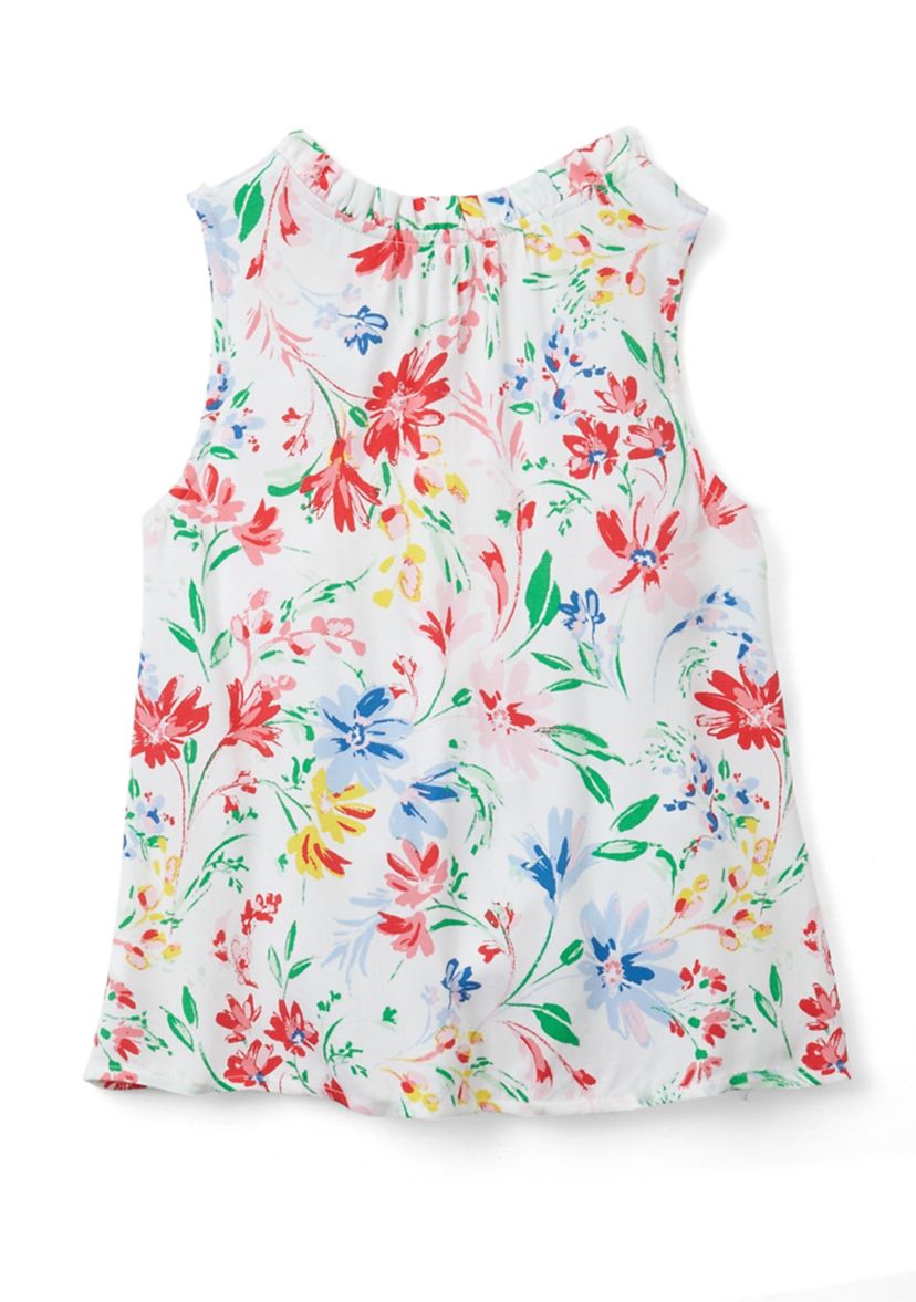 Girls 7-16 Notch Neck Ruffle Printed Tank 