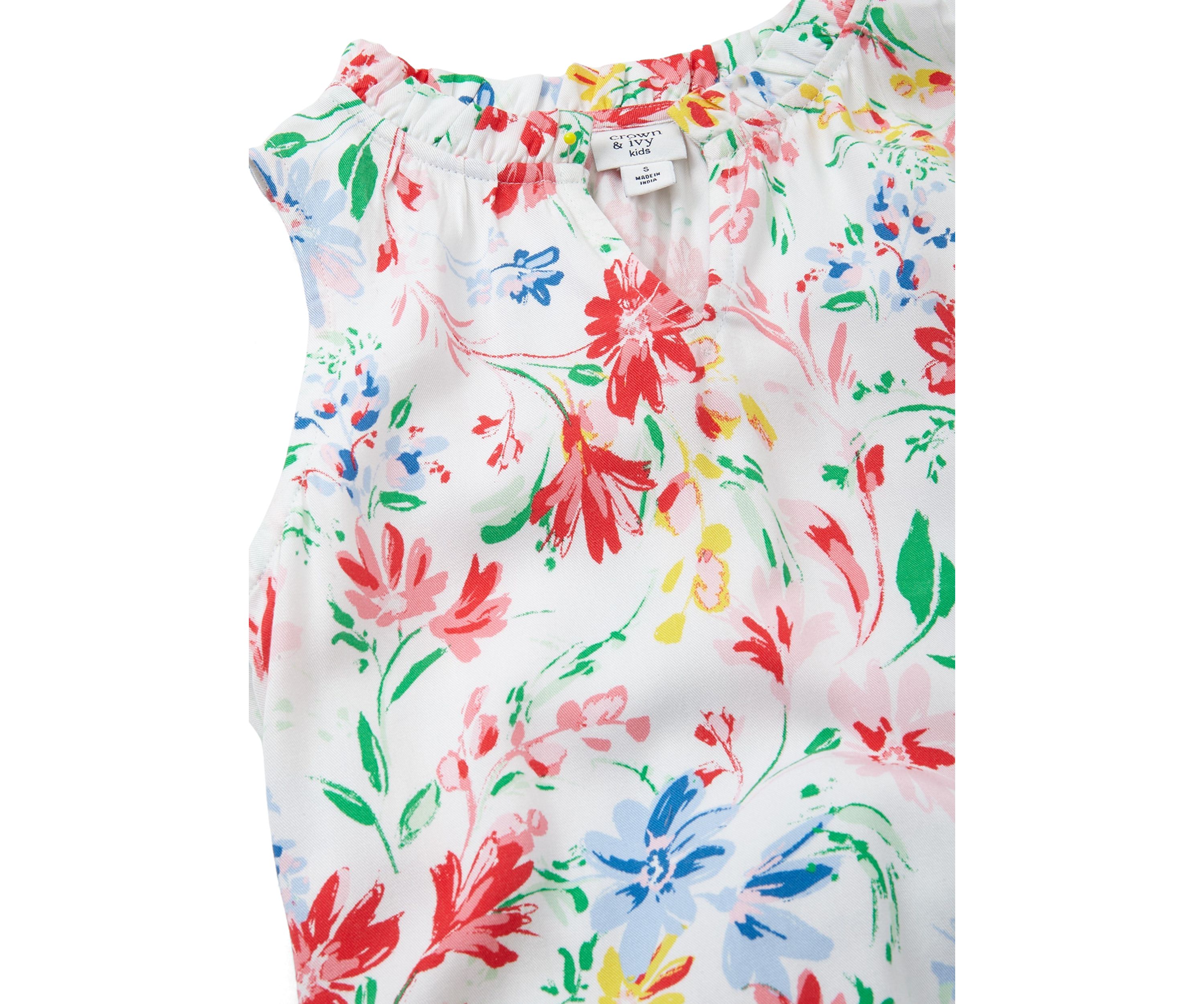 Girls 7-16 Notch Neck Ruffle Printed Tank 