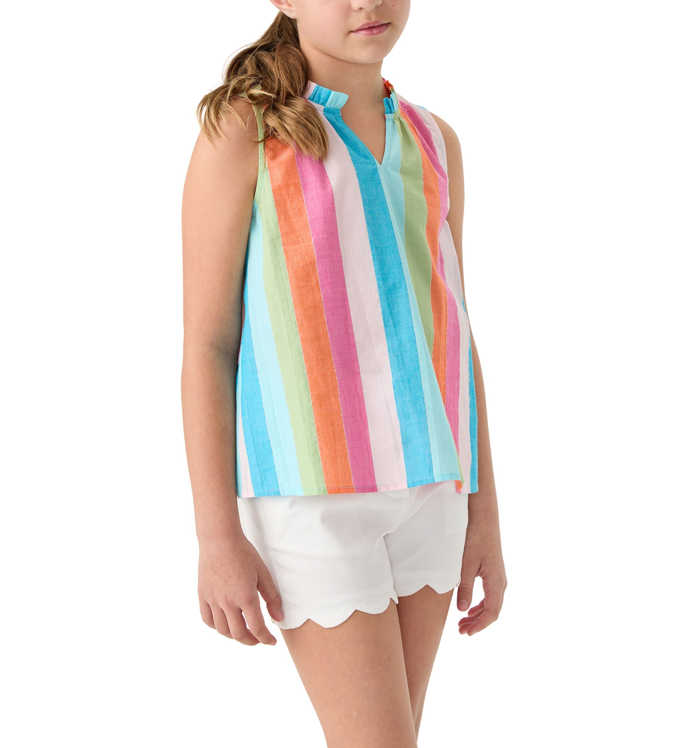 Girls 7-16 Notch Neck Striped Top 