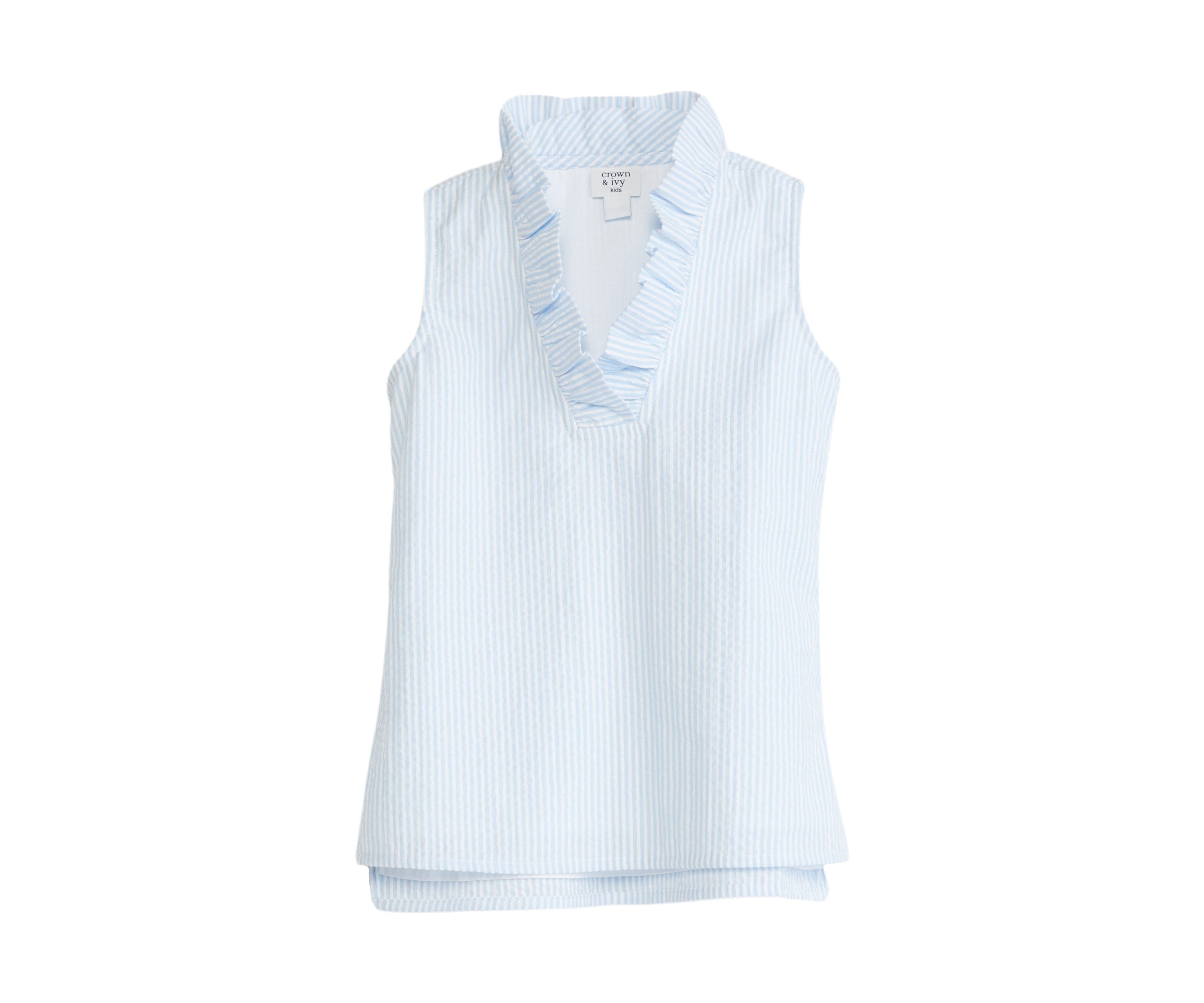 Girls 4-6x Seersucker Ruffle V-Neck Top