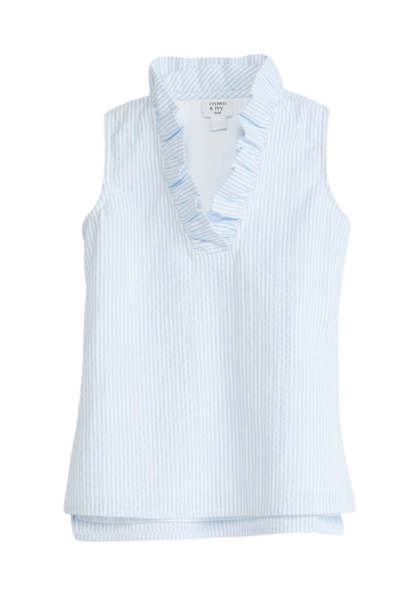 Girls 4-6x Seersucker Ruffle V-Neck Top