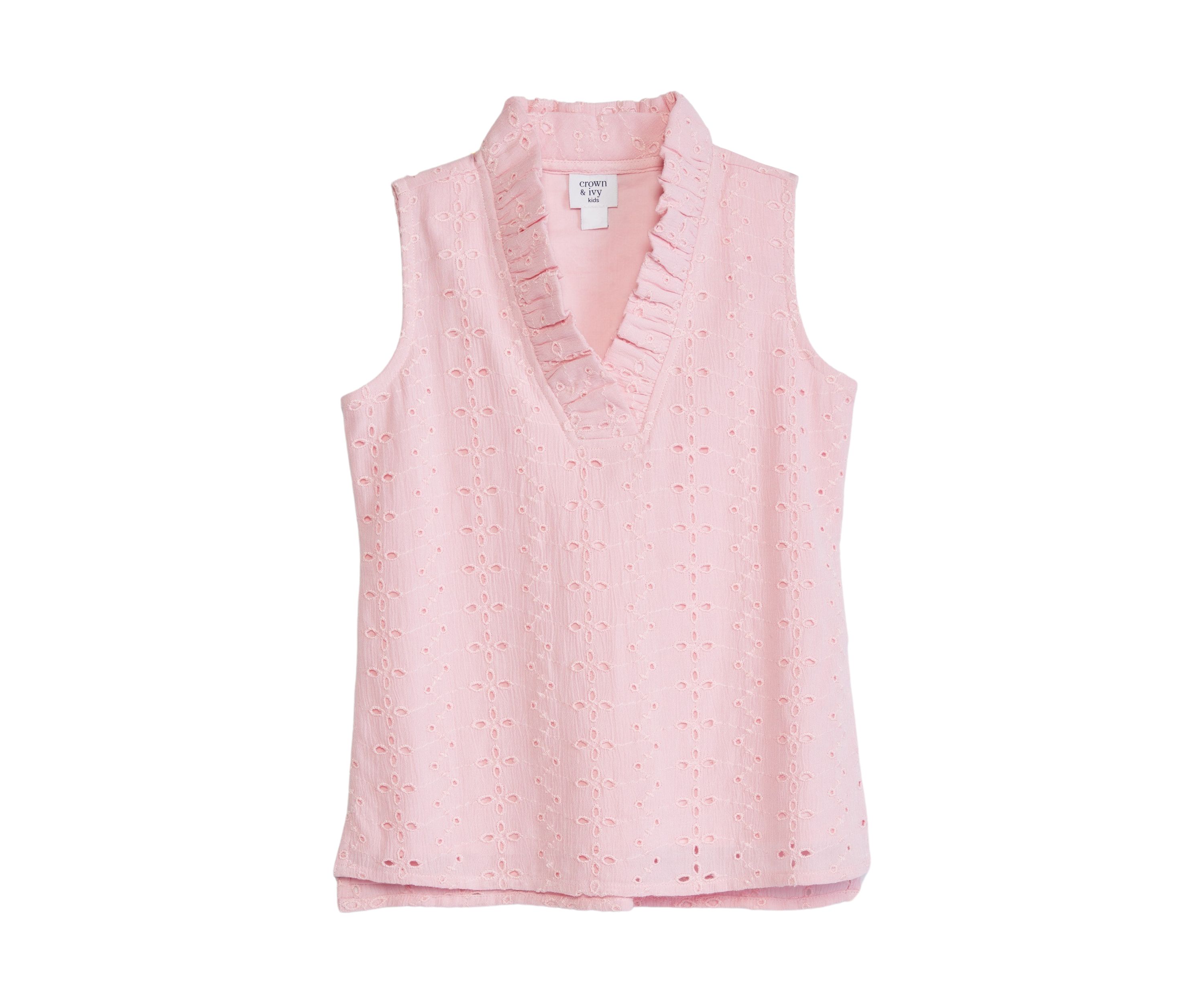 Girls 4-6x Eyelet Ruffle Neck Tank Top