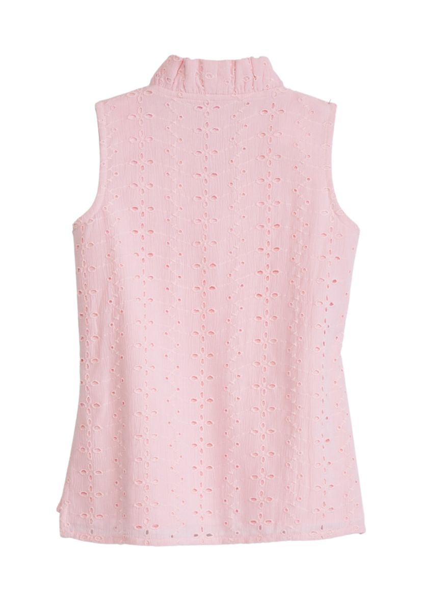 Girls 4-6x Eyelet Ruffle Neck Tank Top