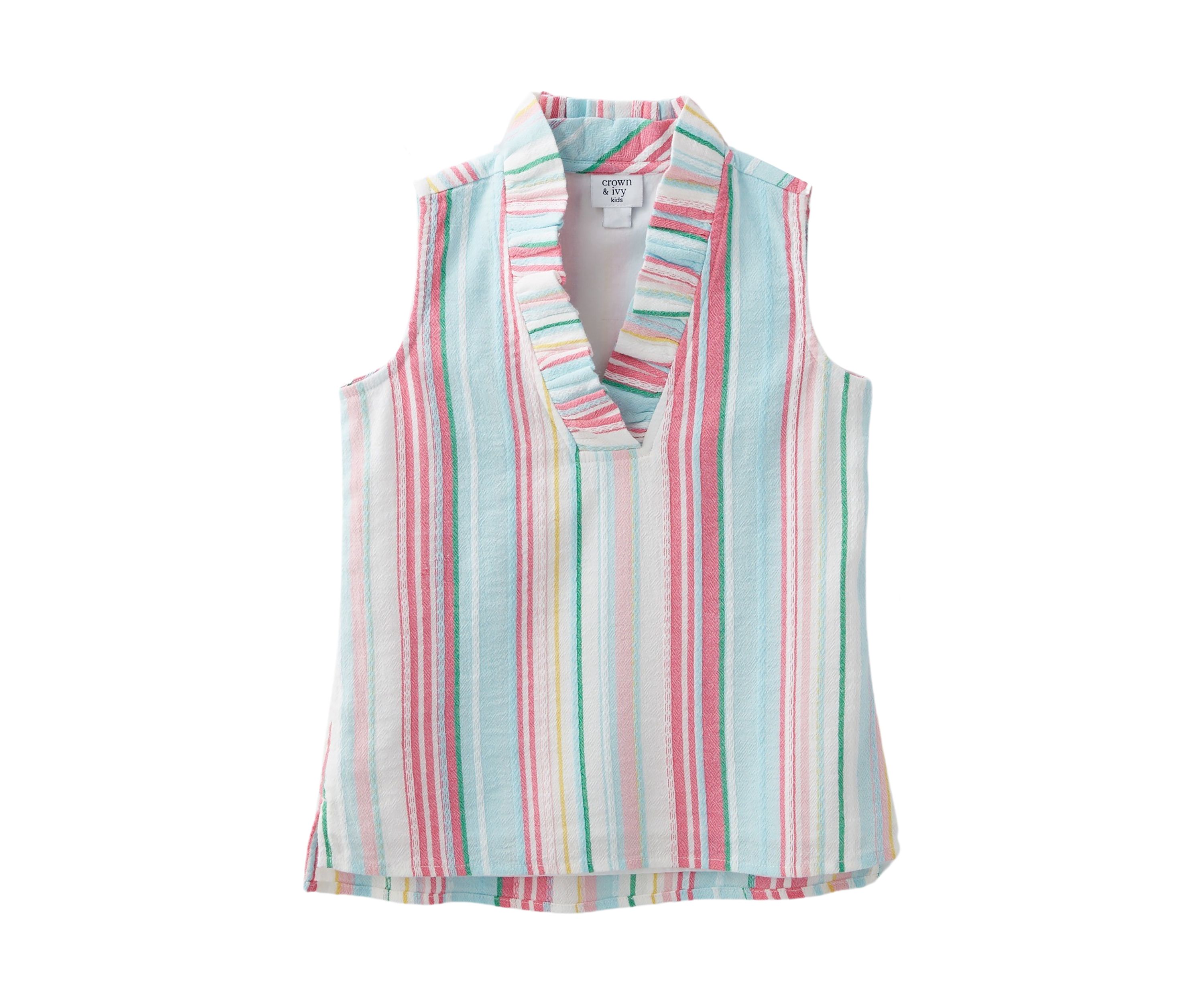 Girls 4-6x Ruffle Neck Tank Top
