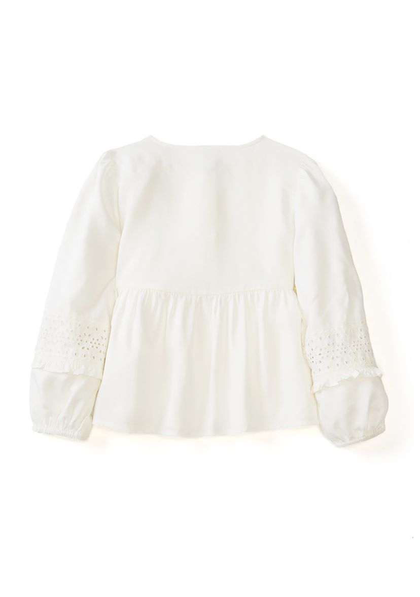 Girls 4-6x Long Sleeve Eyelet Trim Top 