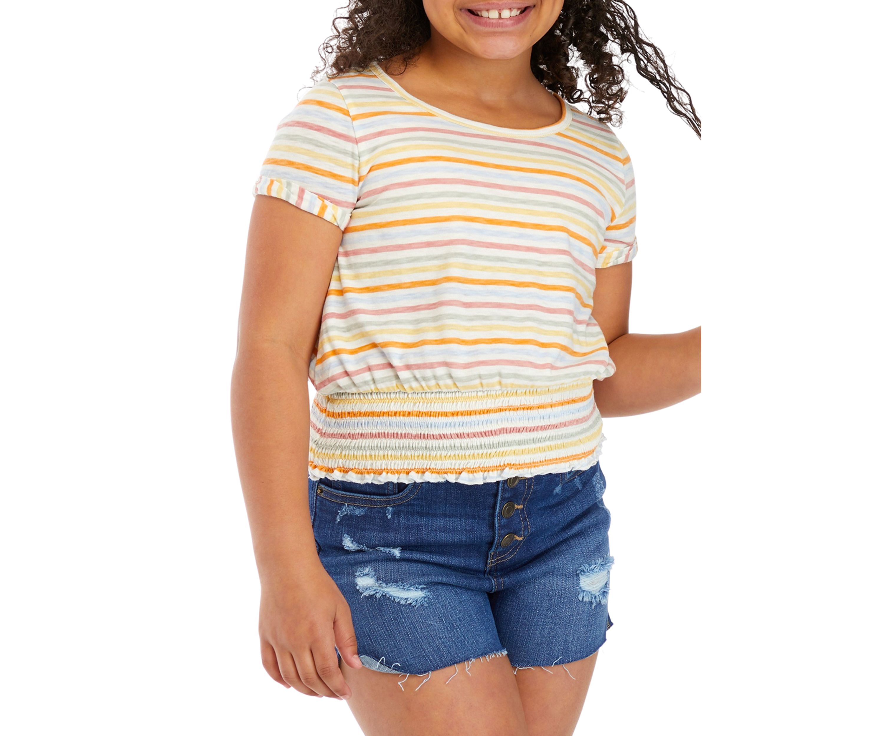 Girls 7-16 Striped Smocked Waist Top