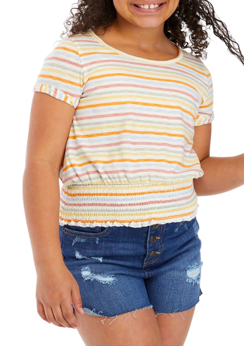 Girls 7-16 Striped Smocked Waist Top