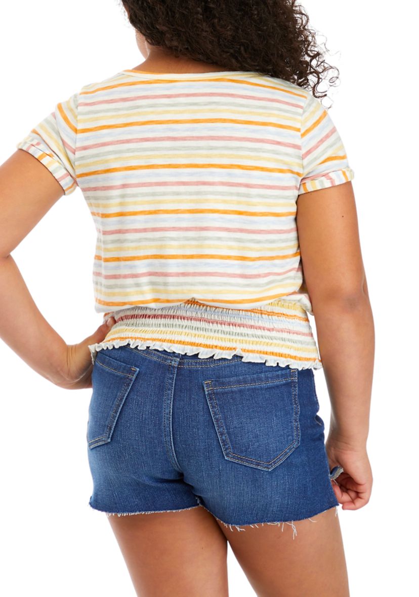 Girls 7-16 Striped Smocked Waist Top