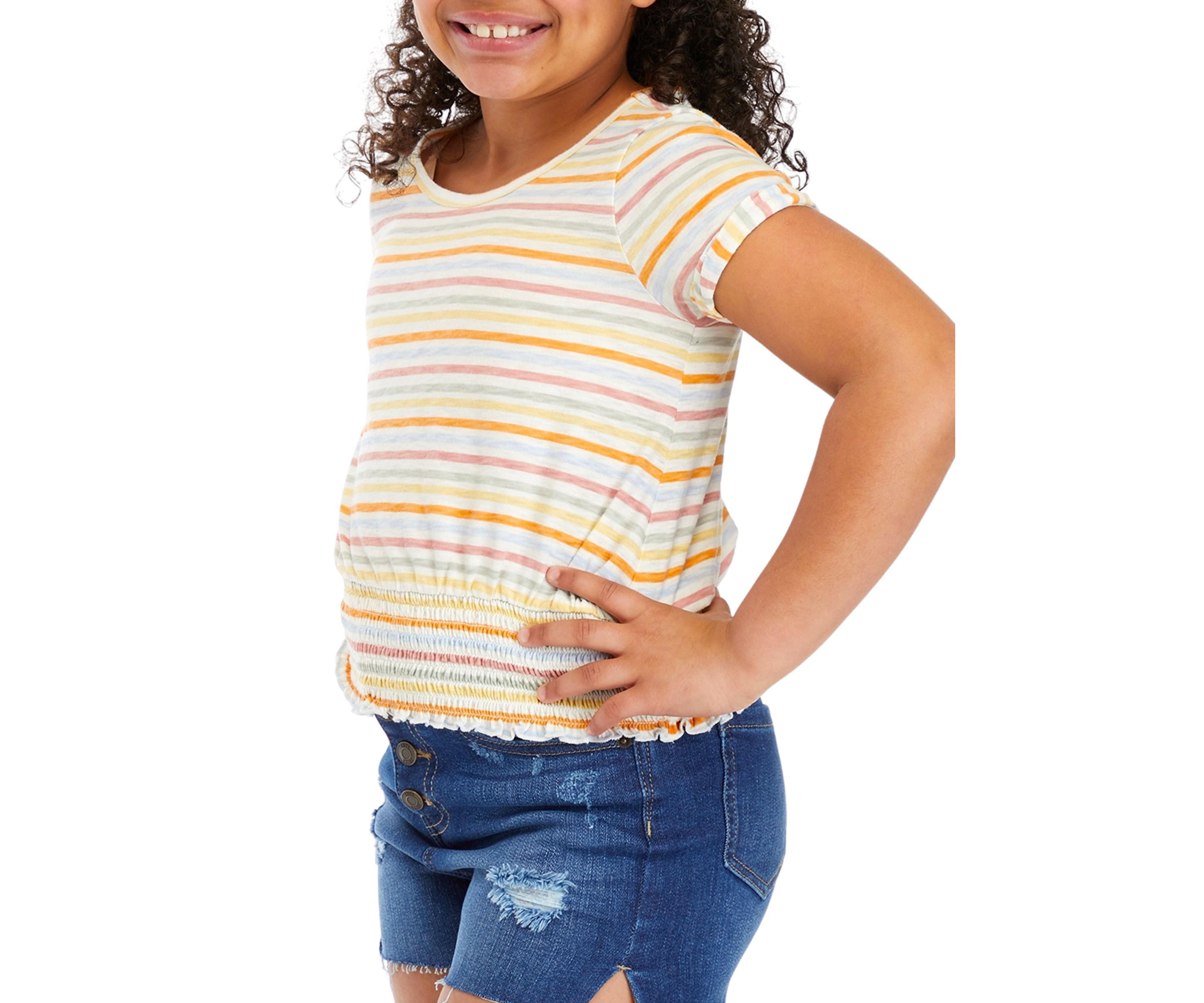 Girls 7-16 Striped Smocked Waist Top