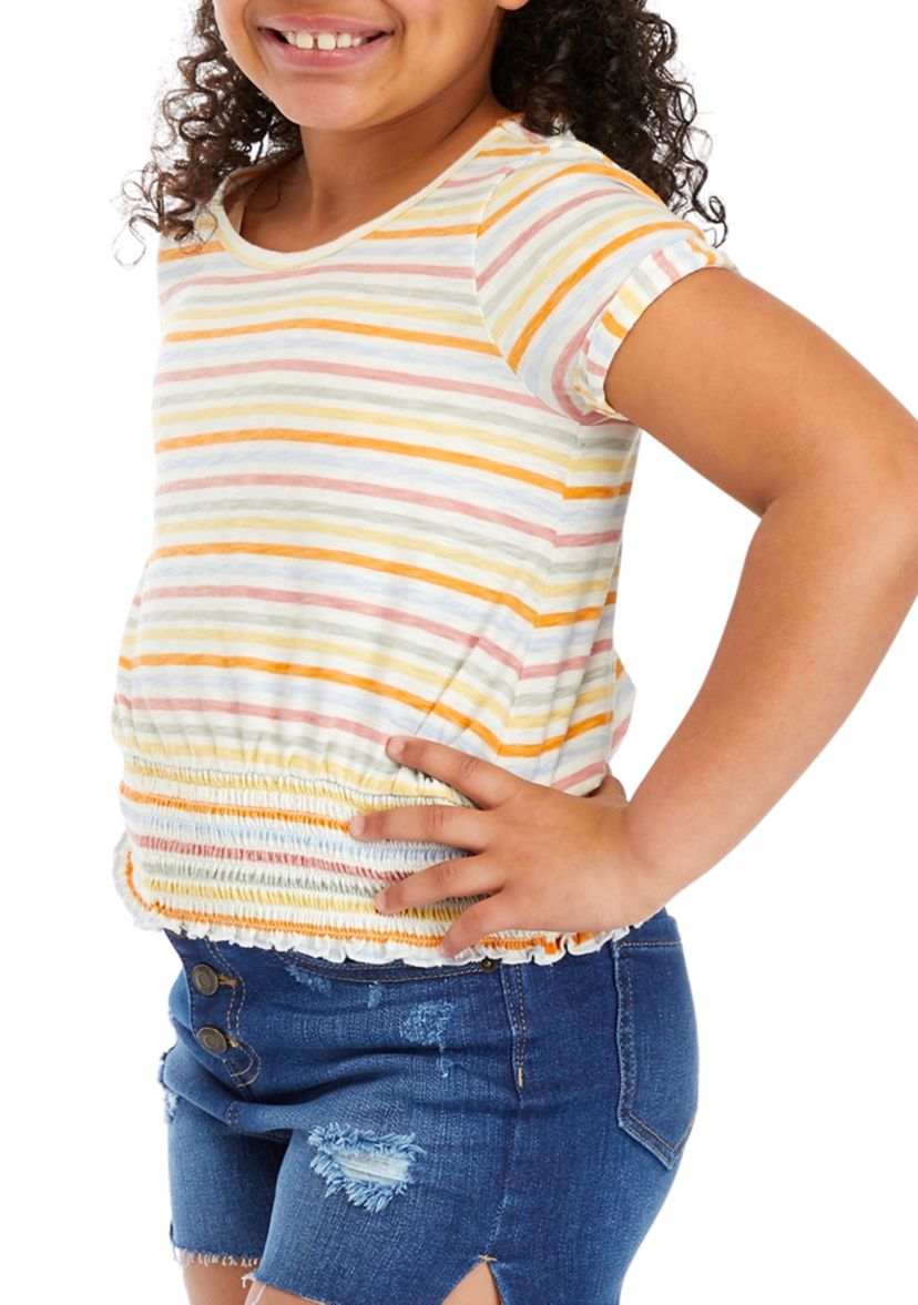 Girls 7-16 Striped Smocked Waist Top