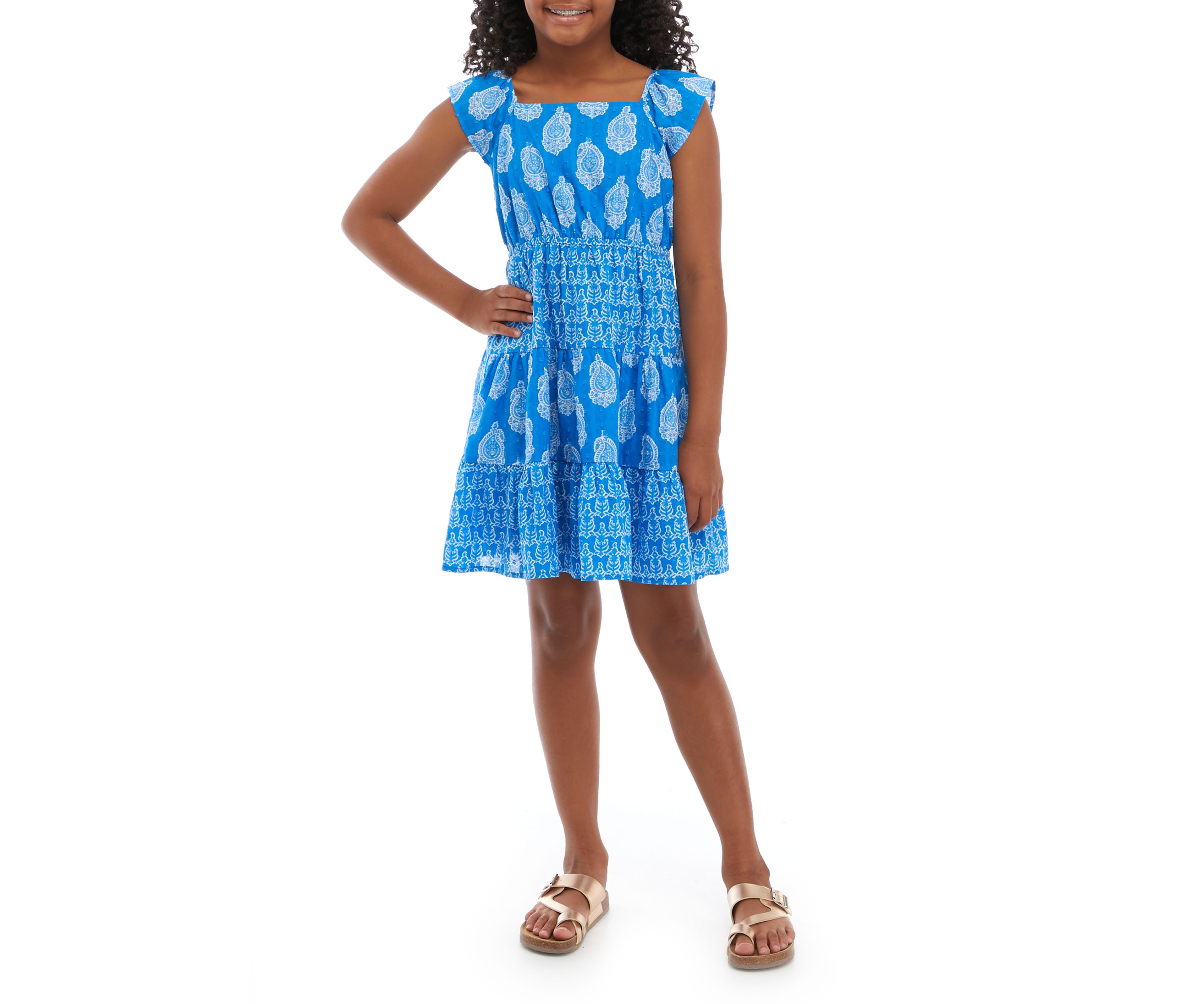 Girls 7-16 Tied Back Tiered Dress