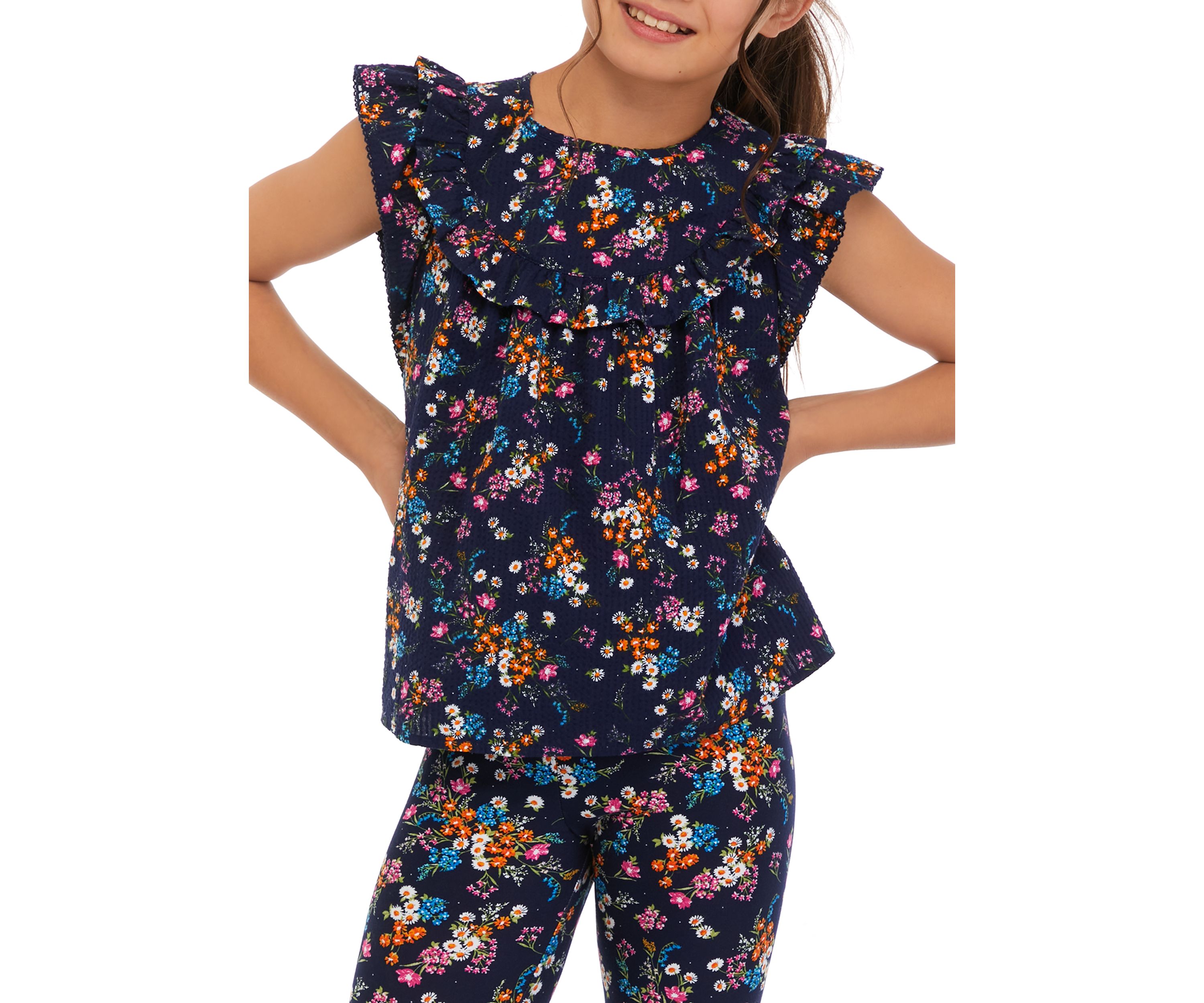 Girls 7-16 Printed Ruffle Top 