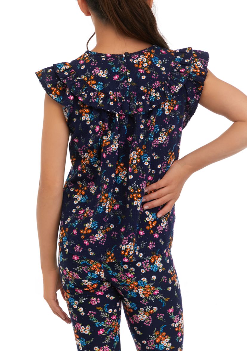 Girls 7-16 Printed Ruffle Top 