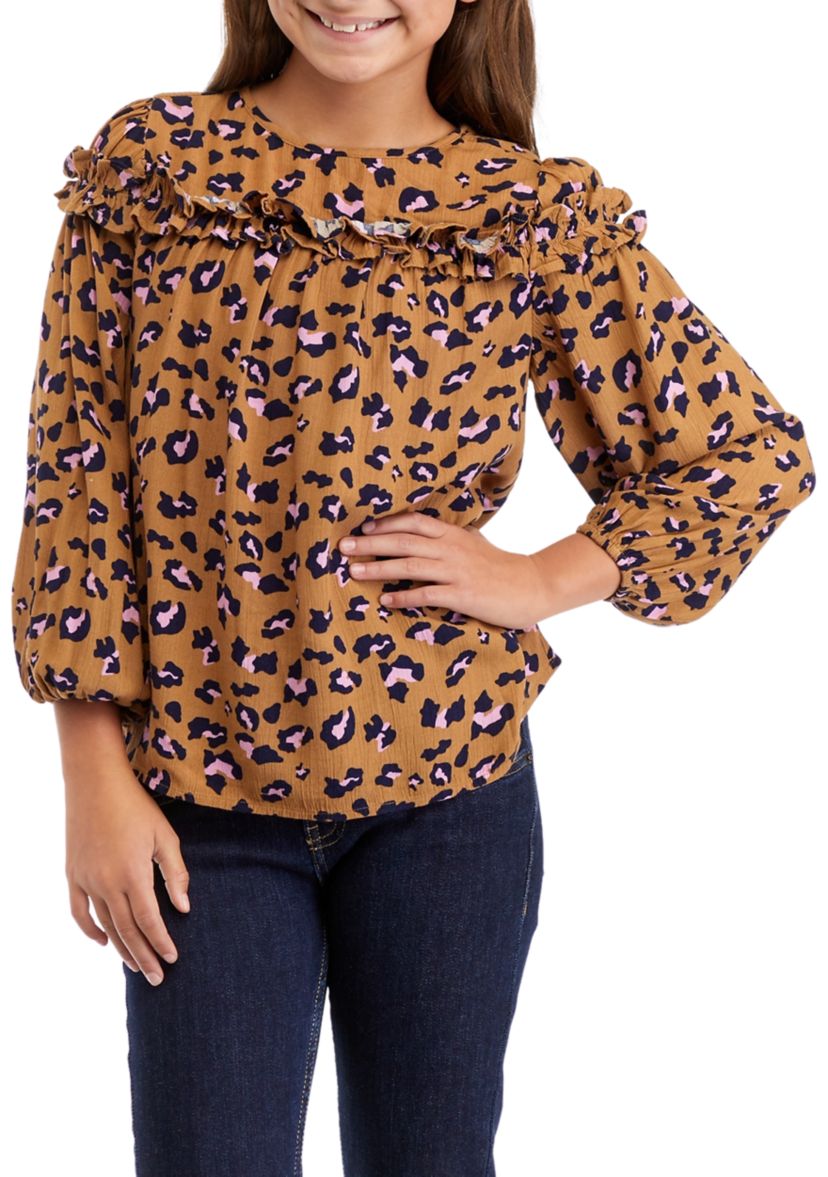Girls 7-16 Ruffle Printed Blouse