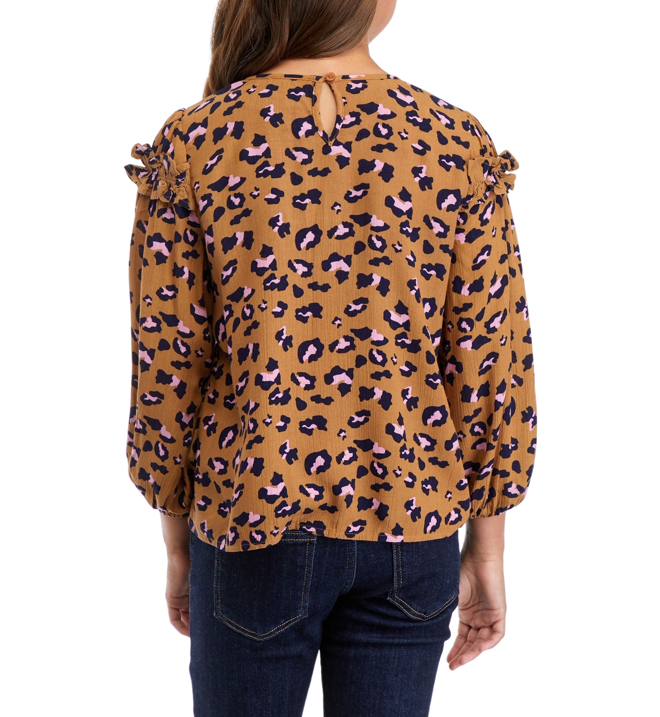 Girls 7-16 Ruffle Printed Blouse