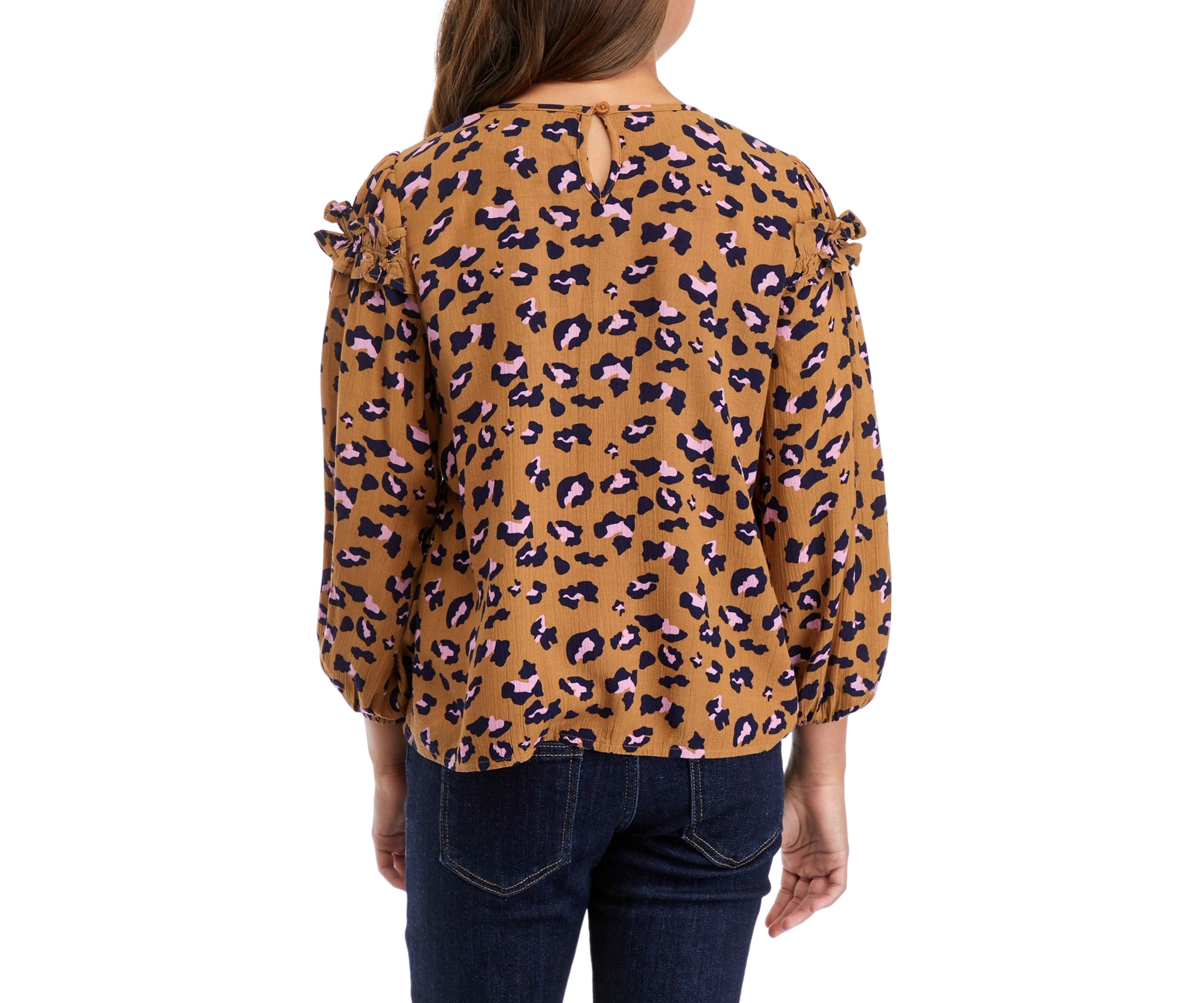 Girls 7-16 Ruffle Printed Blouse