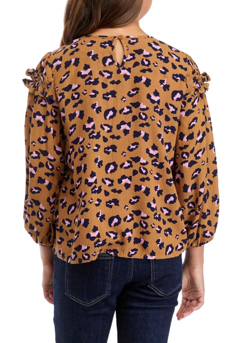 Girls 7-16 Ruffle Printed Blouse