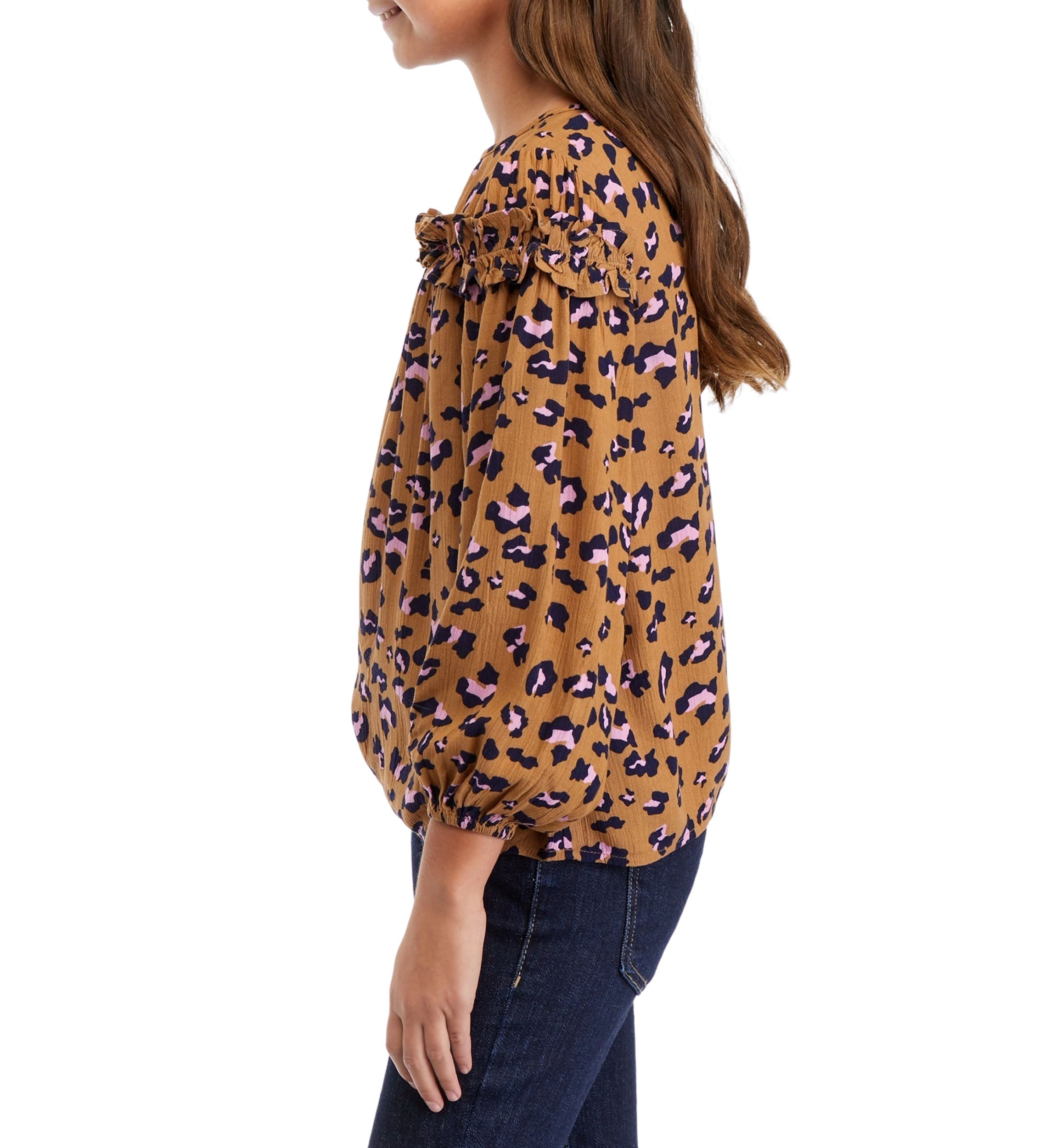 Girls 7-16 Ruffle Printed Blouse