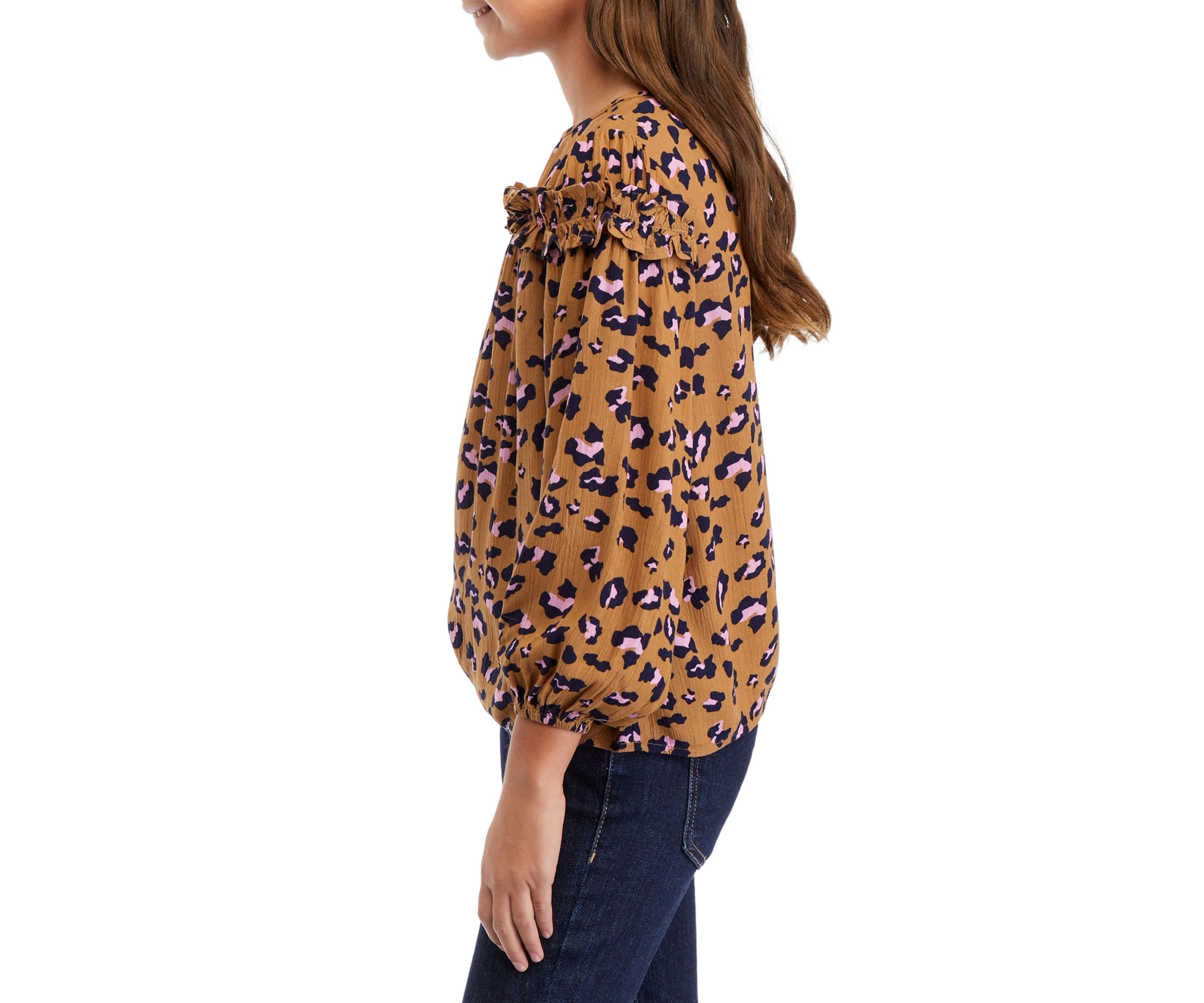Girls 7-16 Ruffle Printed Blouse