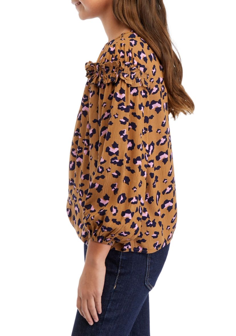 Girls 7-16 Ruffle Printed Blouse