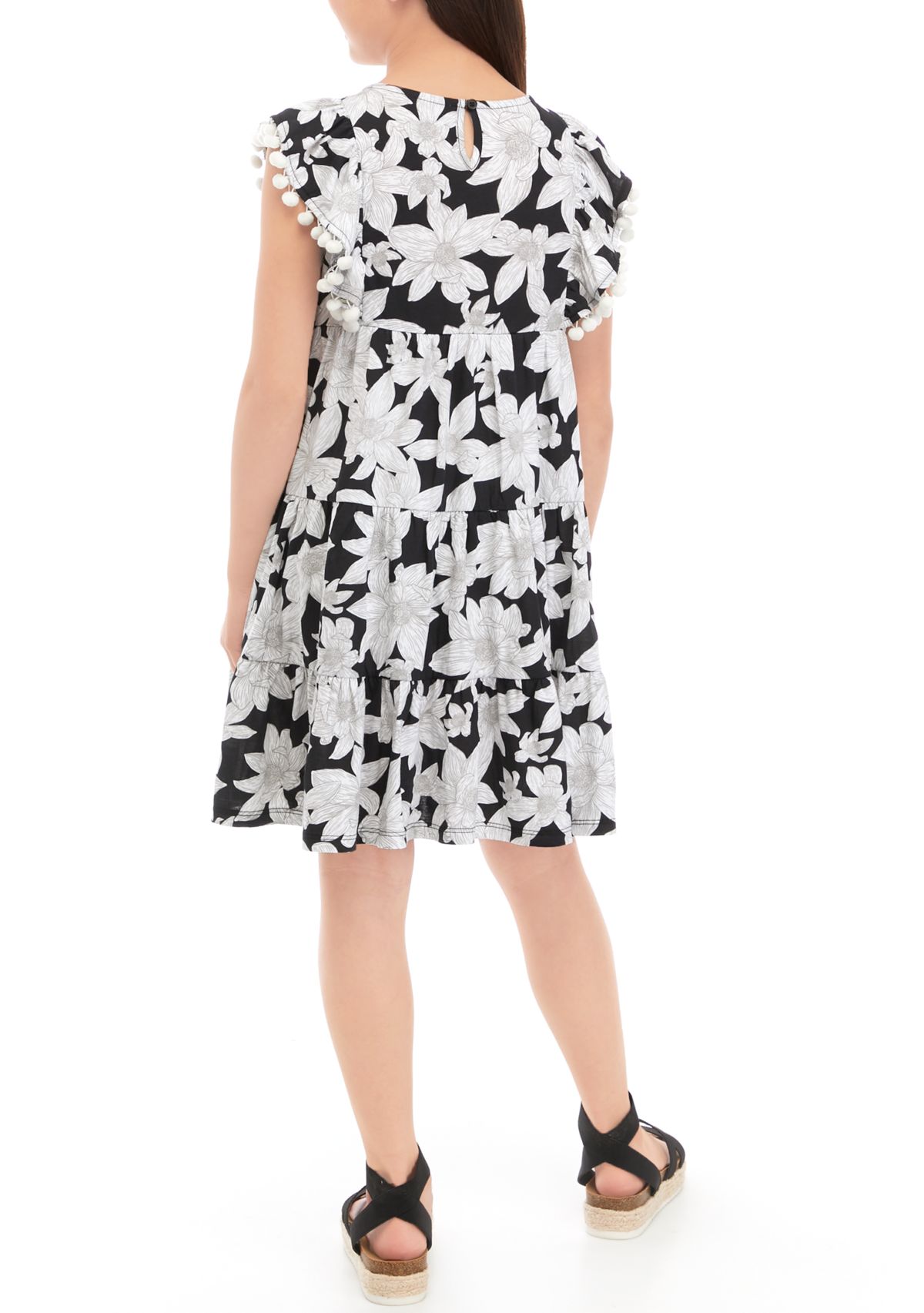Girls 7-16 Pom Tiered Printed Dress