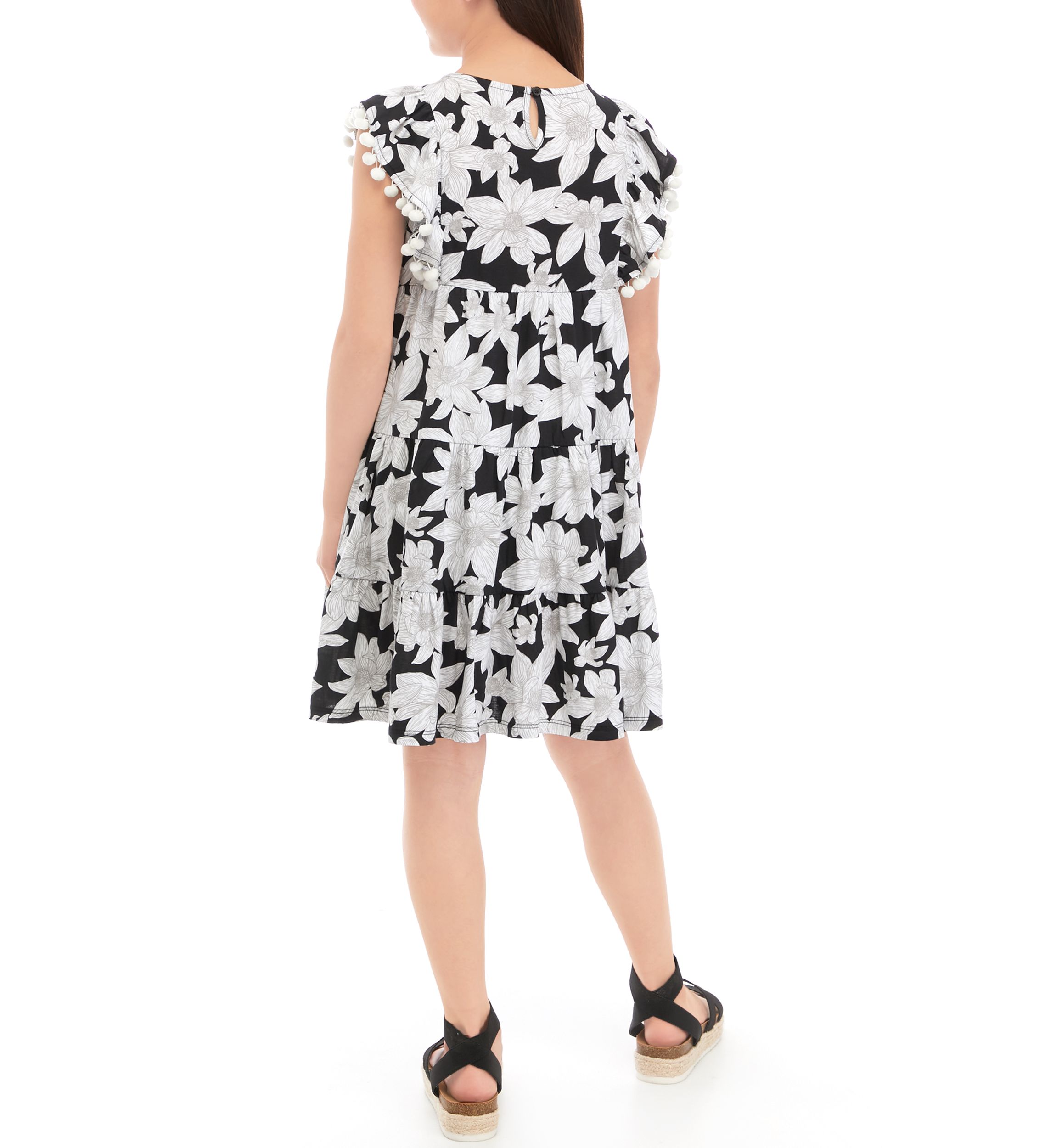 Girls 7-16 Pom Tiered Printed Dress
