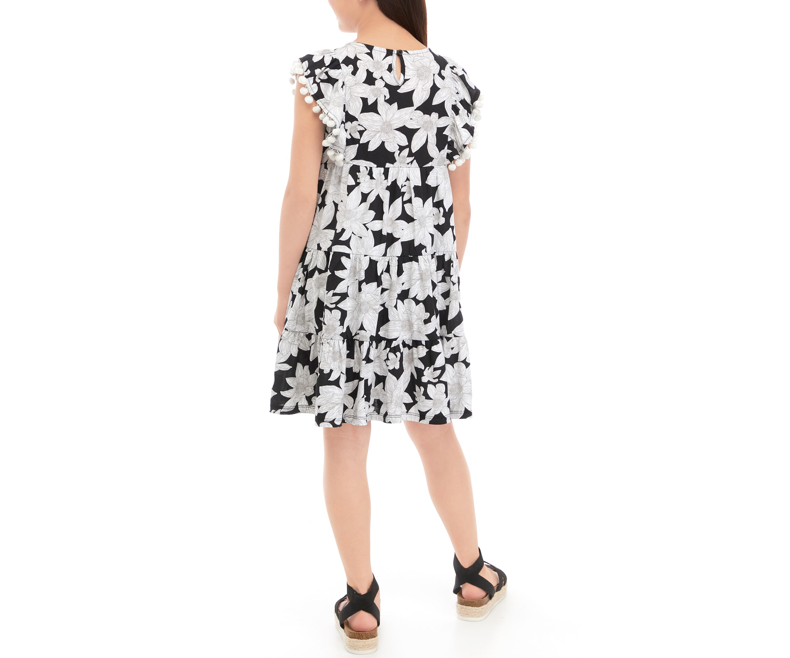 Girls 7-16 Pom Tiered Printed Dress