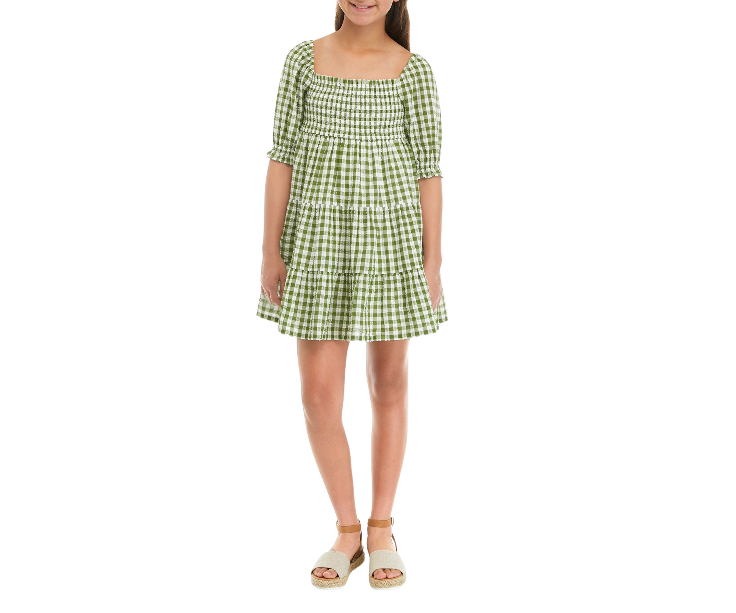 Girls 7-16 Gingham Printed Dress