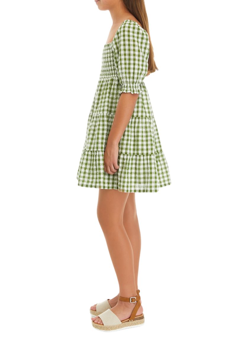 Girls 7-16 Gingham Printed Dress
