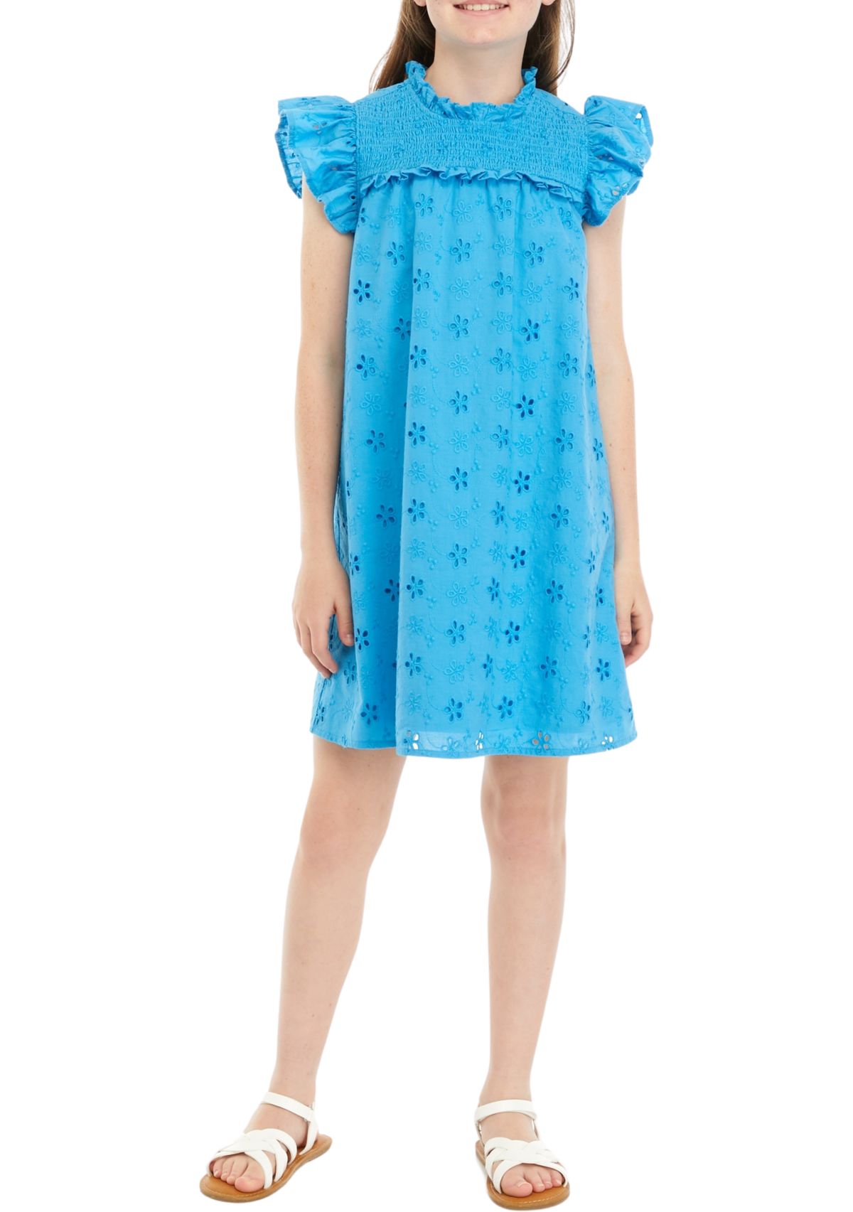 Girls 7-16 High Neck Eyelet Ruffle Dress