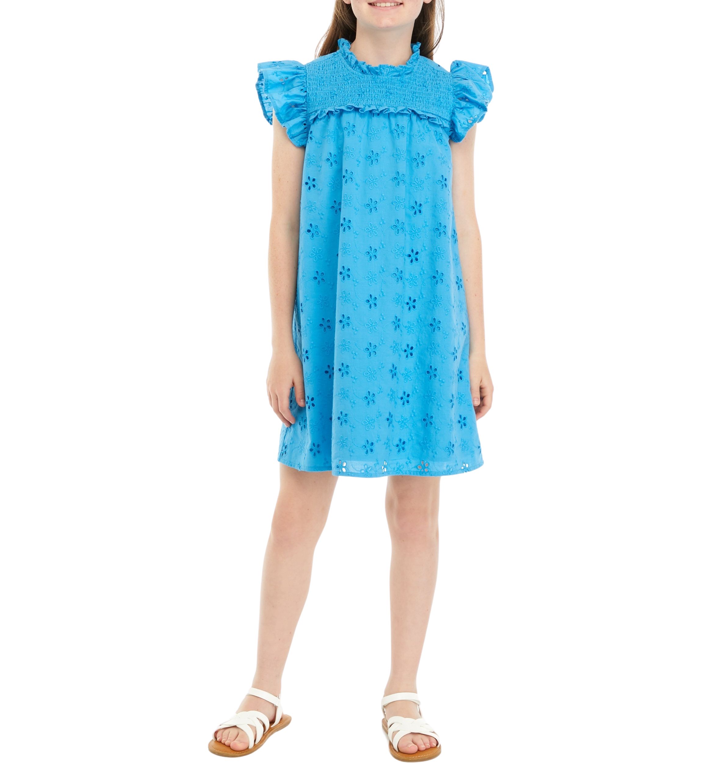 Girls 7-16 High Neck Eyelet Ruffle Dress
