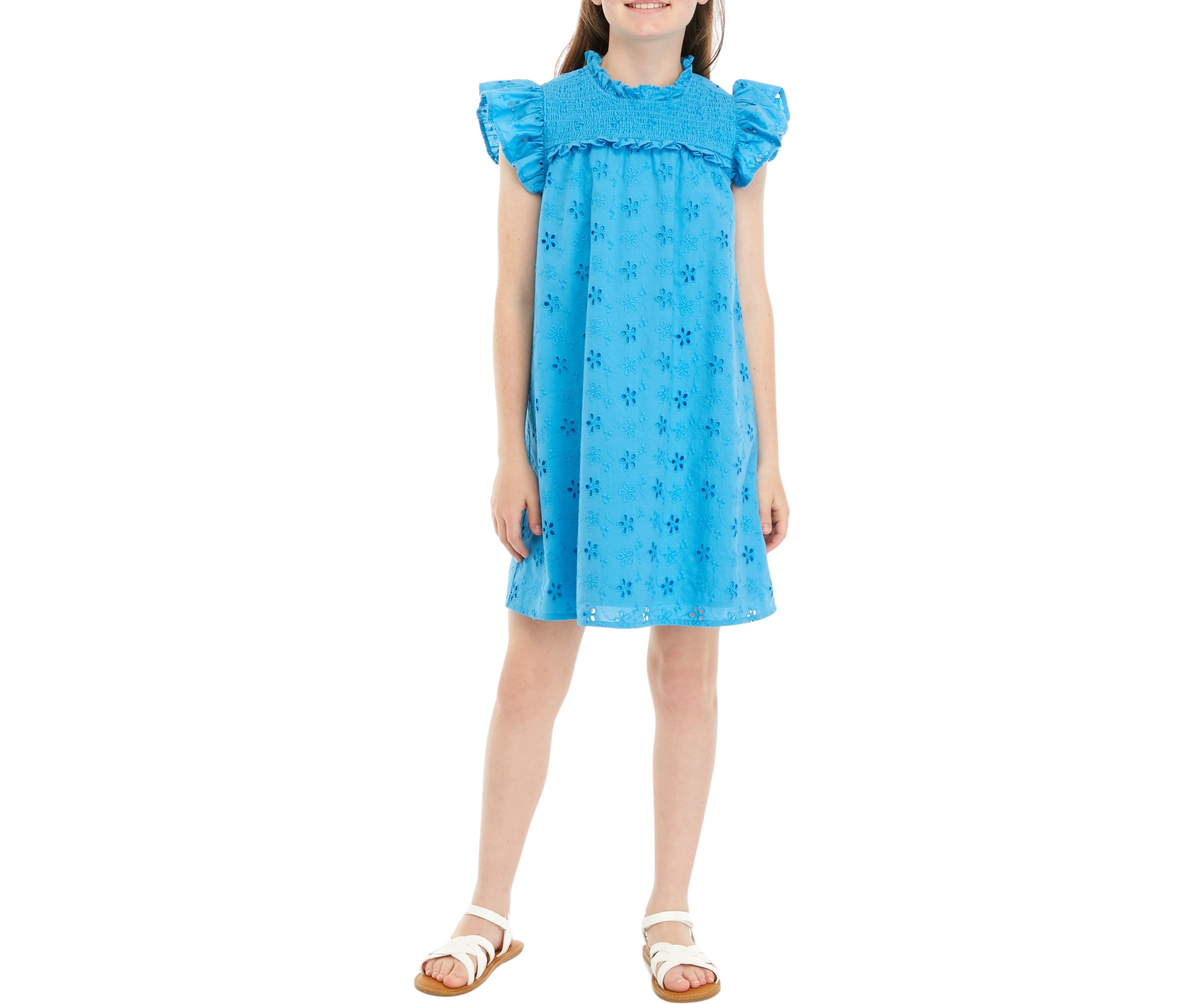 Girls 7-16 High Neck Eyelet Ruffle Dress
