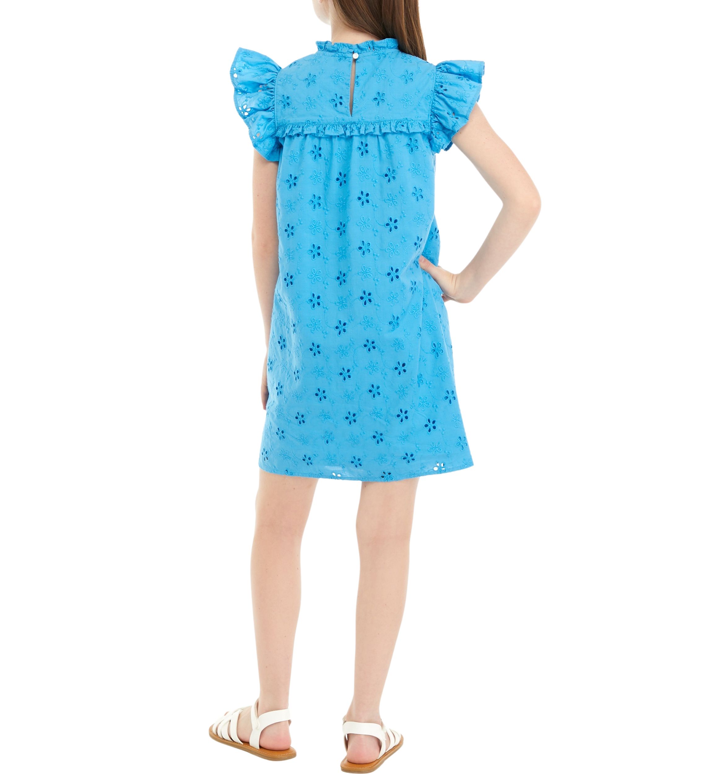 Girls 7-16 High Neck Eyelet Ruffle Dress