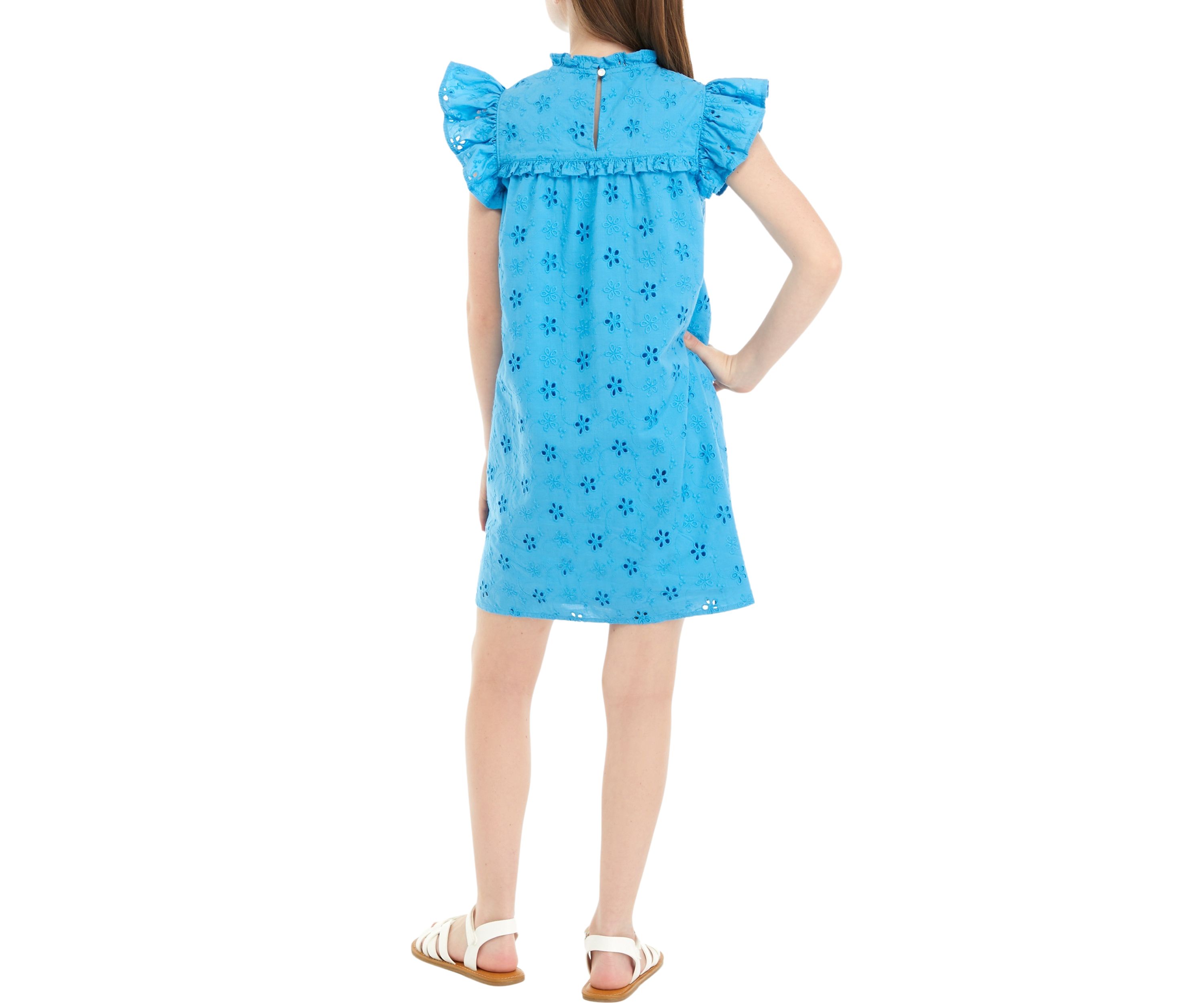 Girls 7-16 High Neck Eyelet Ruffle Dress