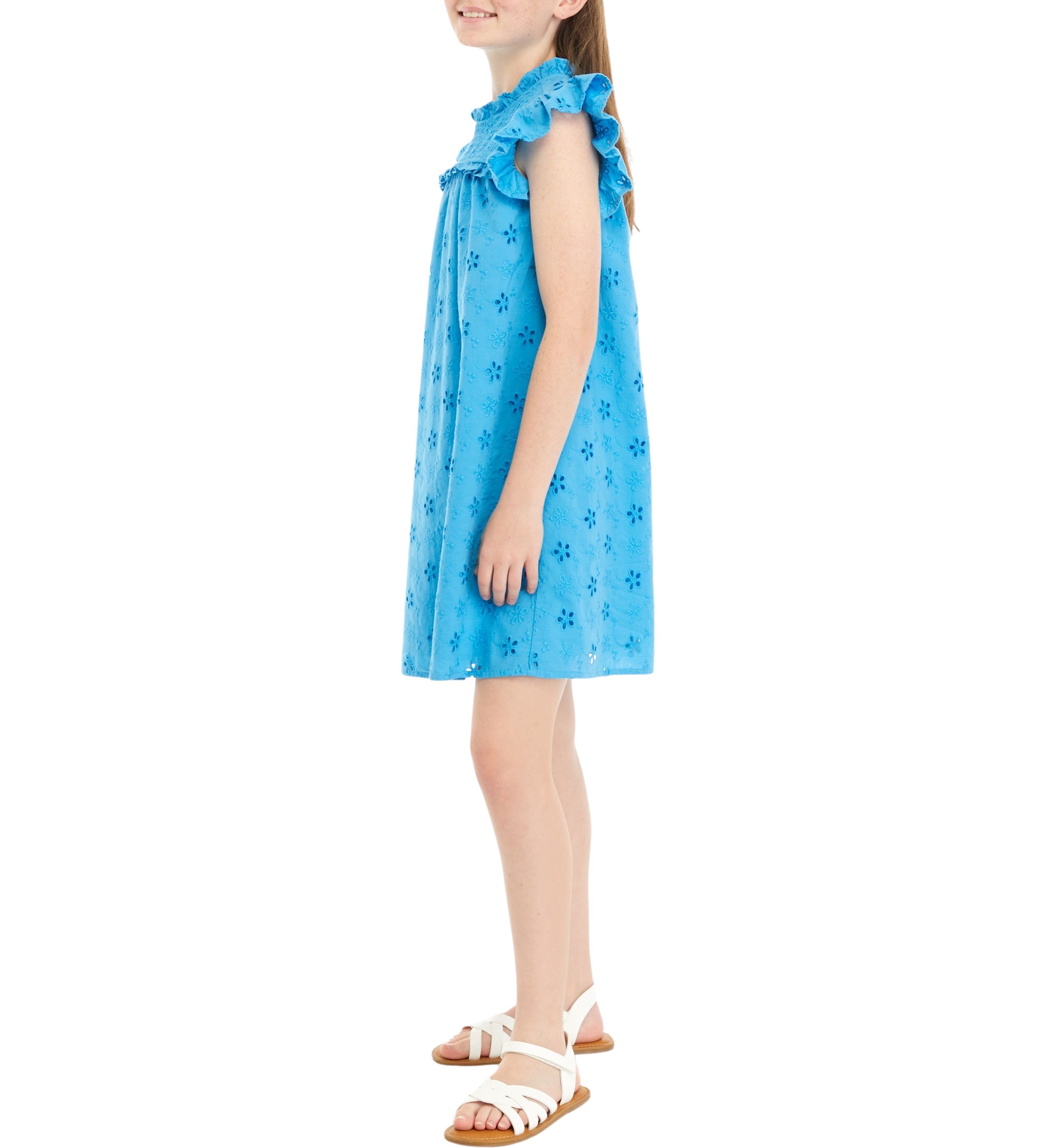 Girls 7-16 High Neck Eyelet Ruffle Dress