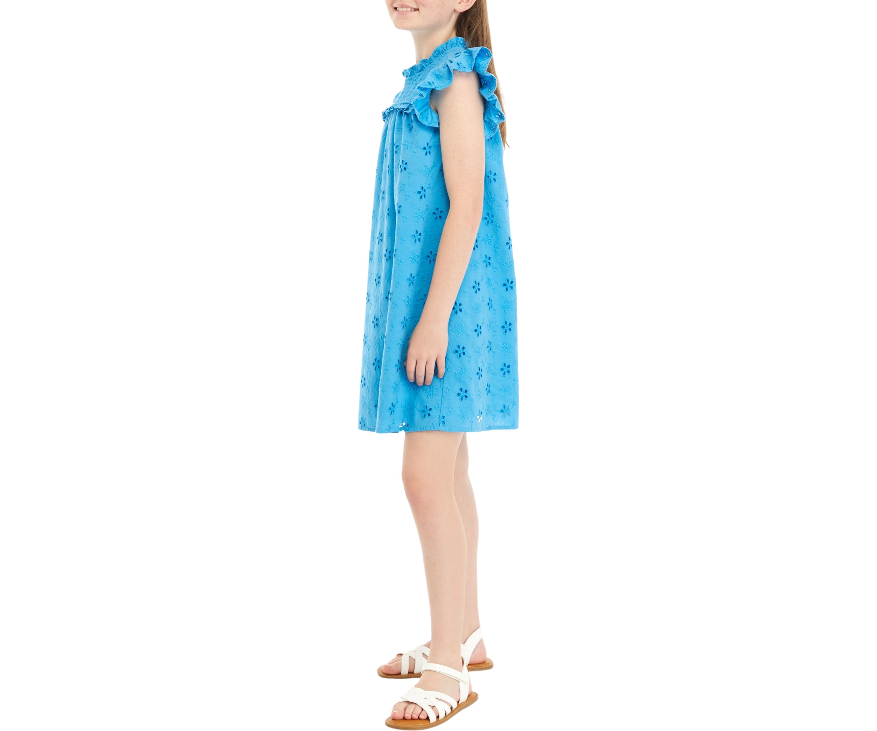 Girls 7-16 High Neck Eyelet Ruffle Dress