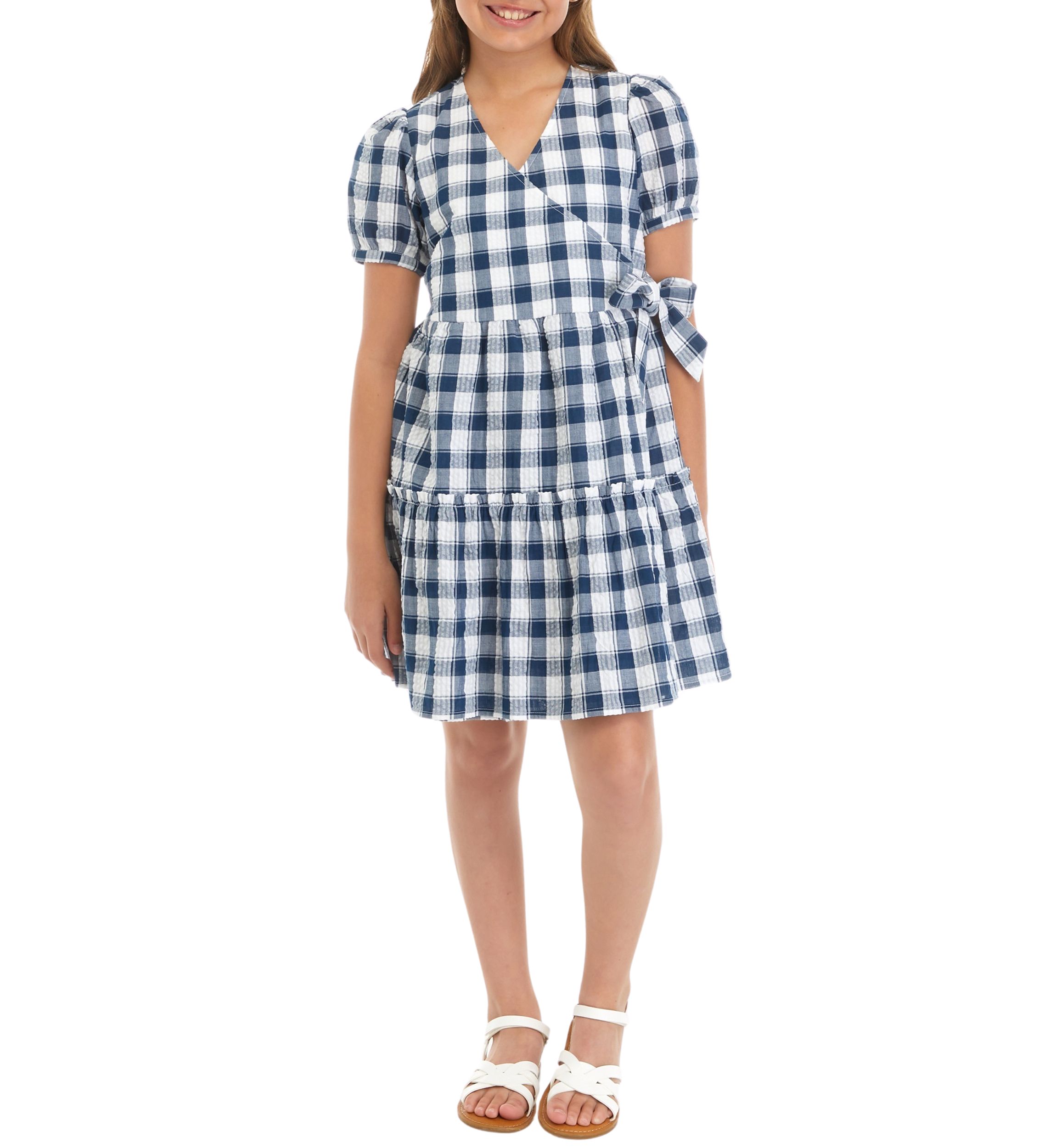 Girls 7-16 Seersucker Yarn Dyed Wrap Dress