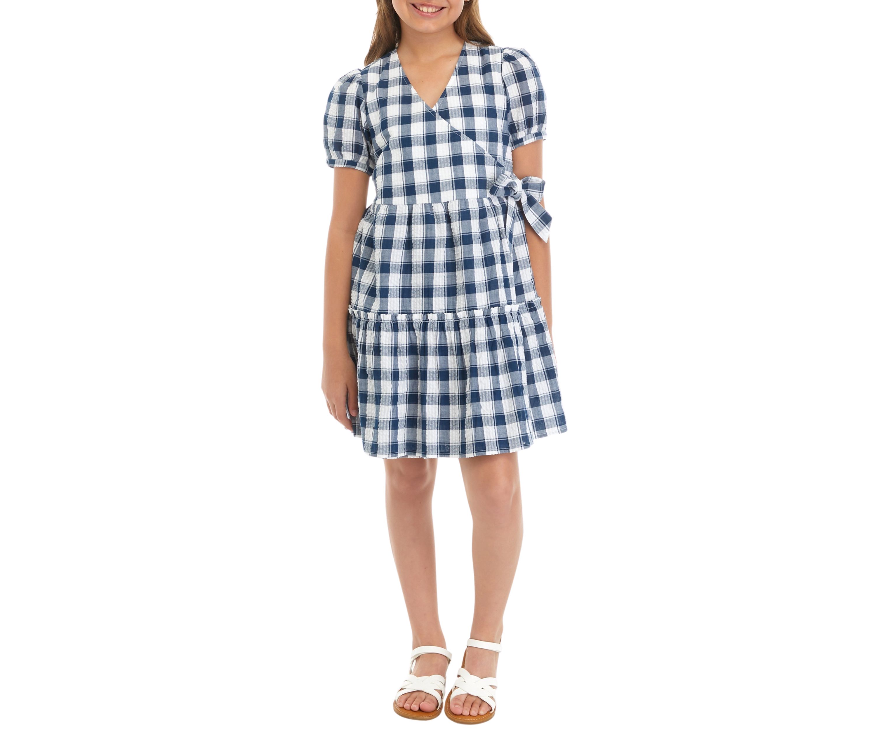Girls 7-16 Seersucker Yarn Dyed Wrap Dress