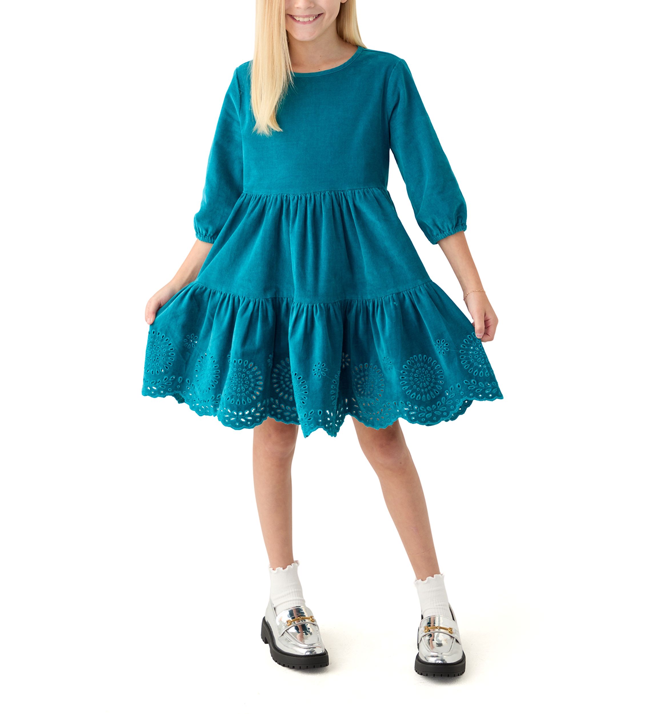 Girls 7-16 Corduroy 3/4 Sleeve Dress