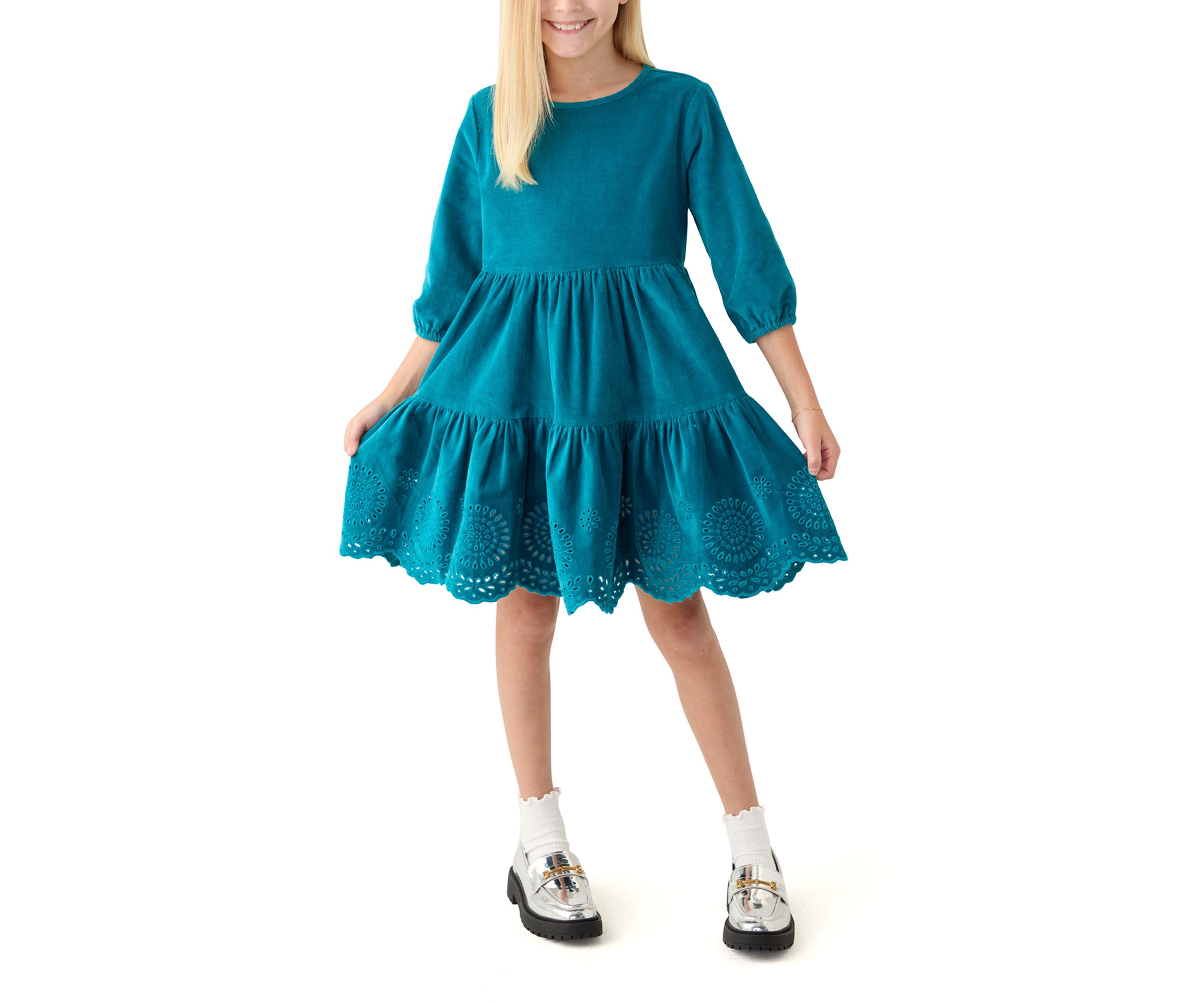 Girls 7-16 Corduroy 3/4 Sleeve Dress