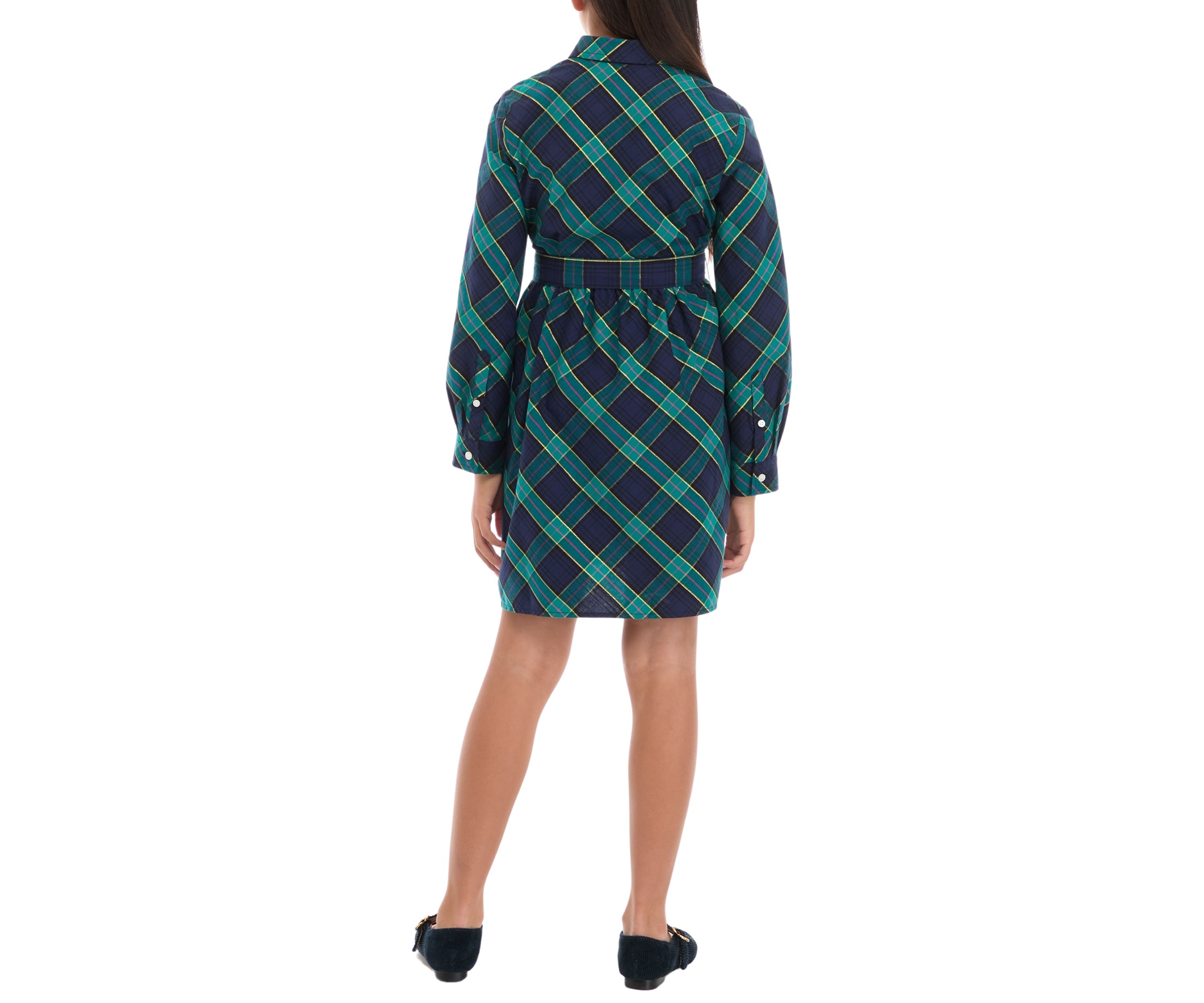 Girls 7-16 Plaid Shirtdress 
