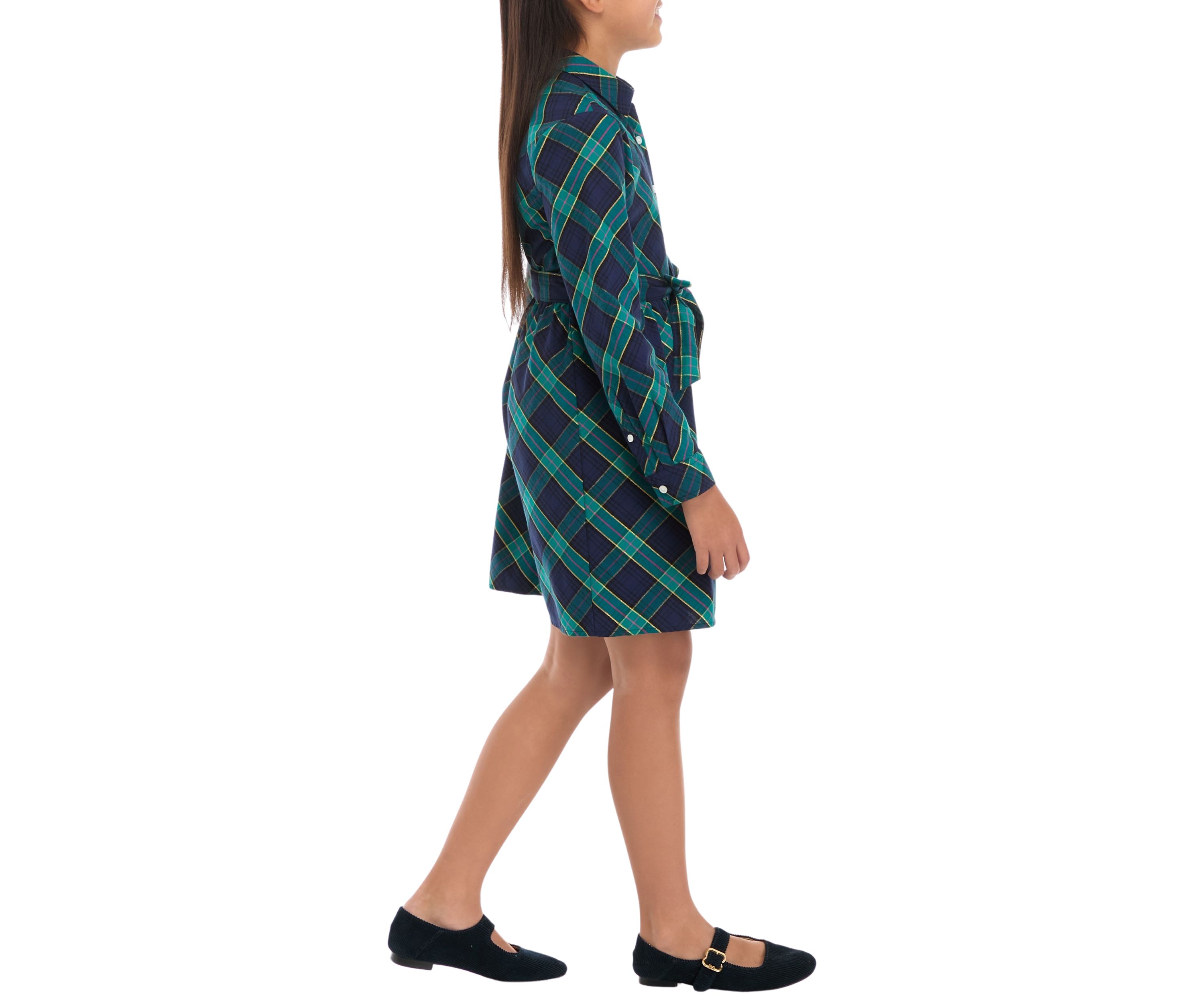 Girls 7-16 Plaid Shirtdress 