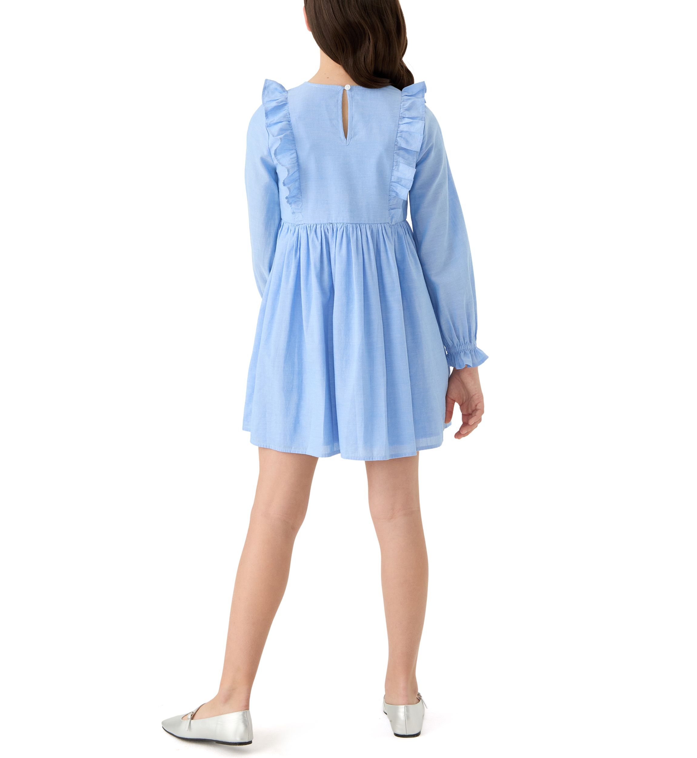 Girls 7-16 Long Sleeve Smocked Ruffle Dress