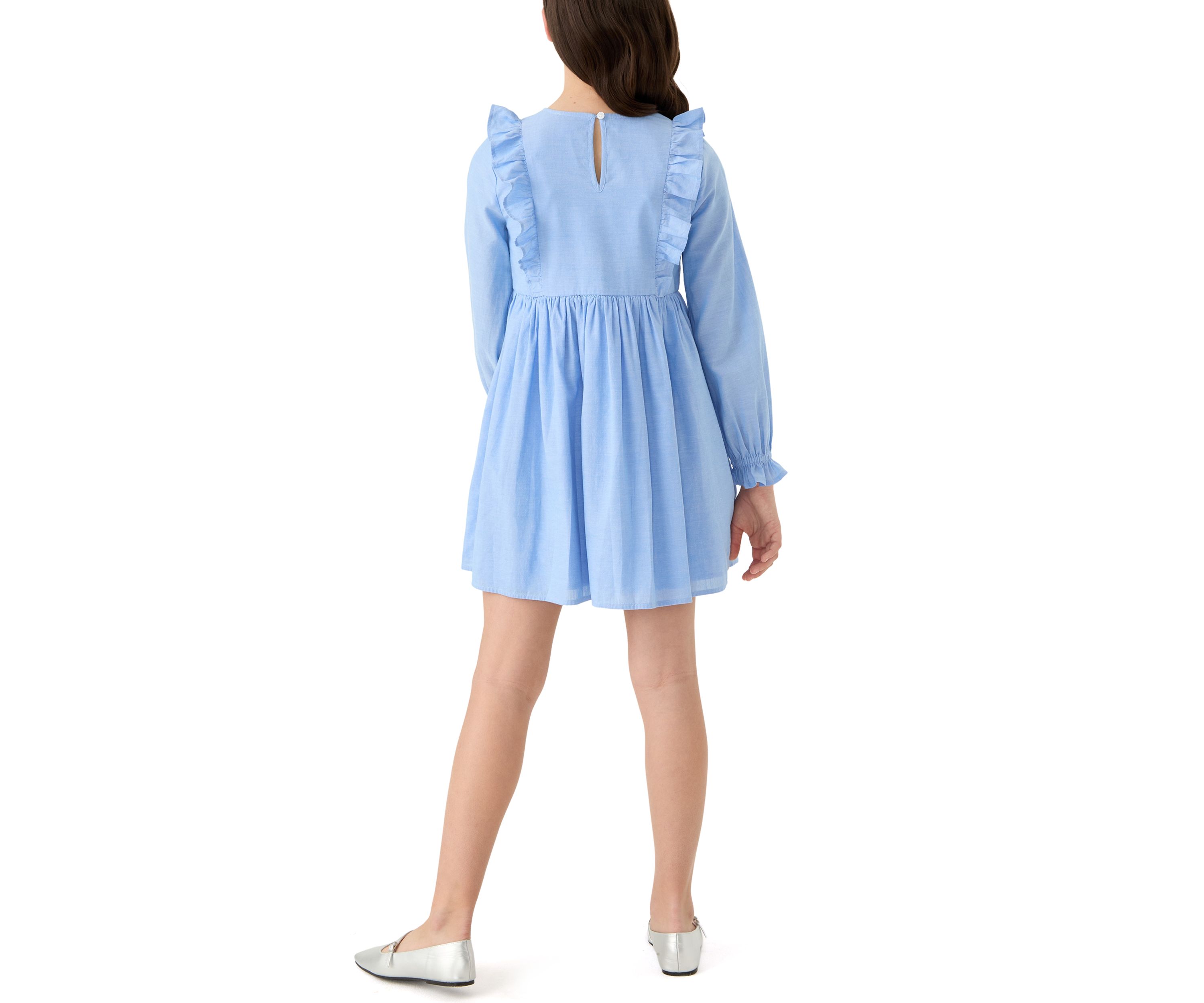 Girls 7-16 Long Sleeve Smocked Ruffle Dress